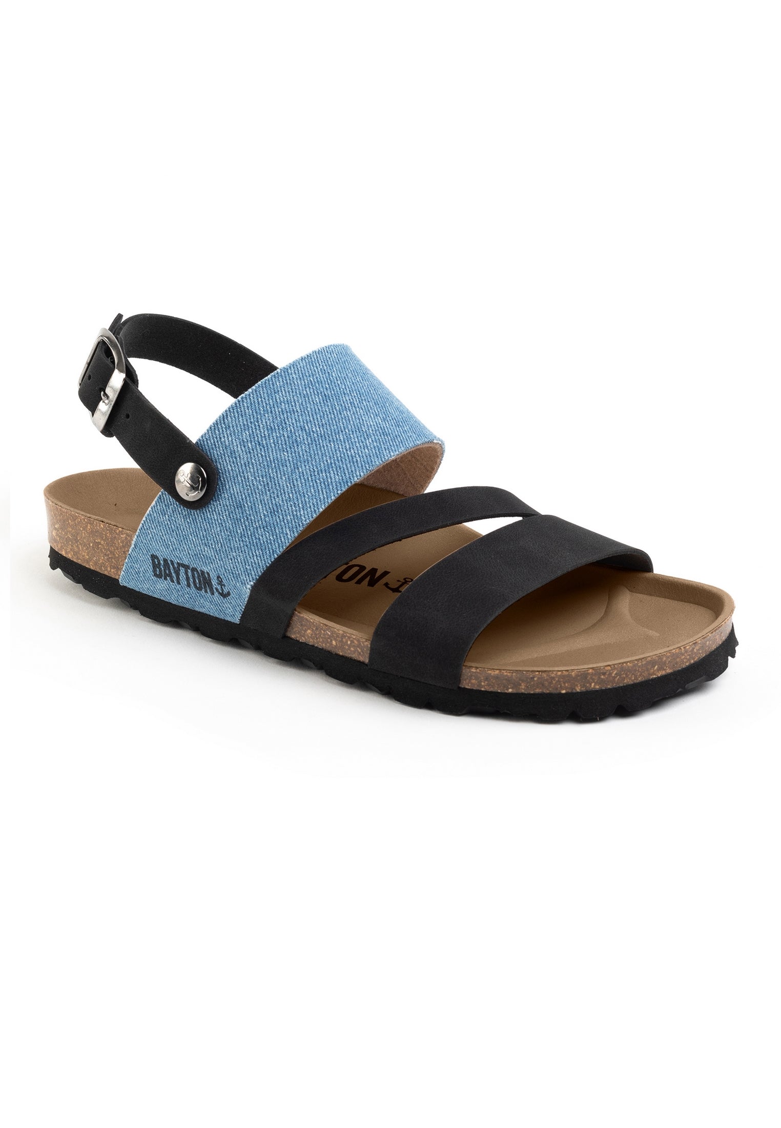 Sandales Vitoria Noir Et Bleu Clair Denim Multi-Brides