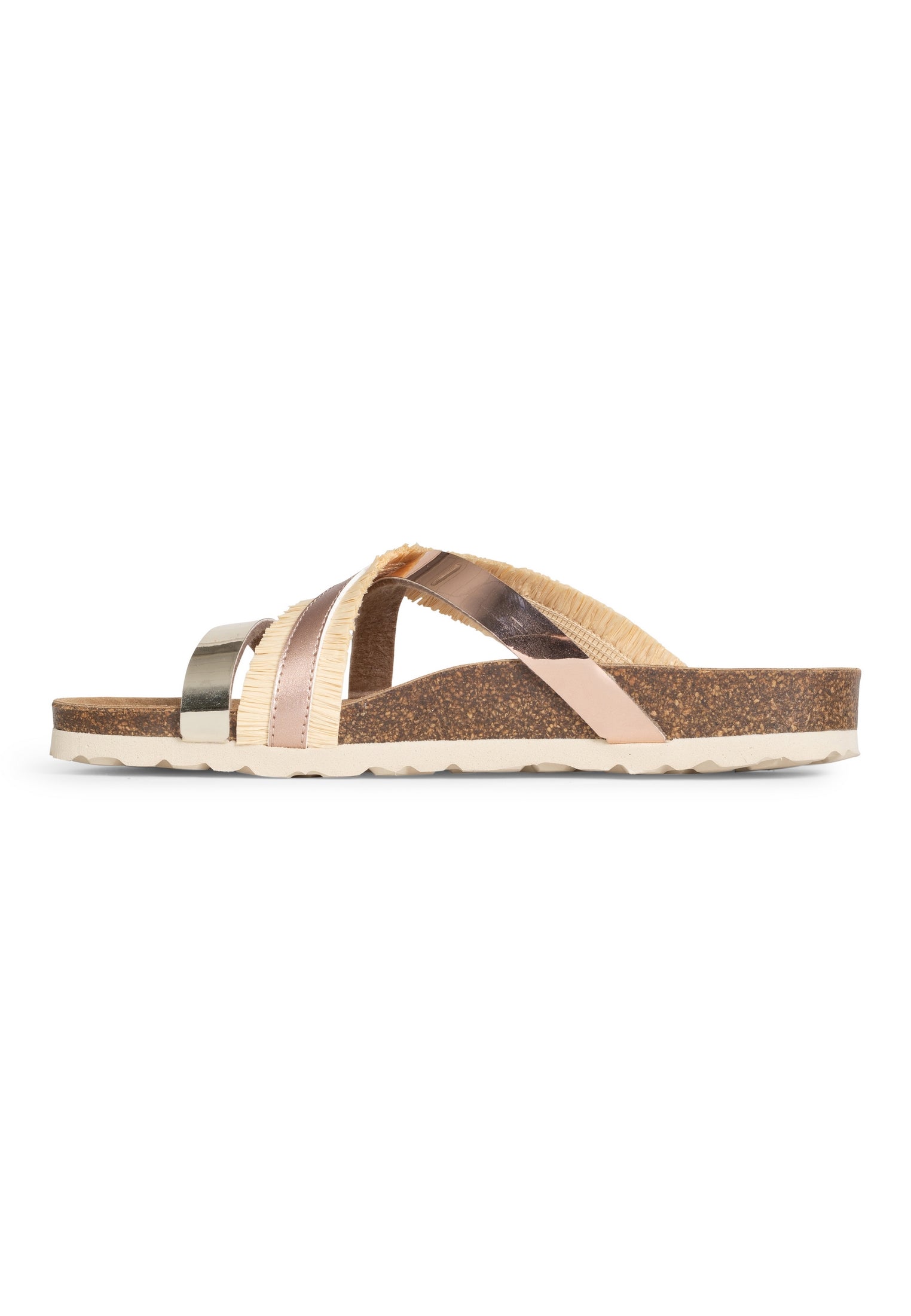 Sandalias Reine Multibrides Beige Y Oro Rosa