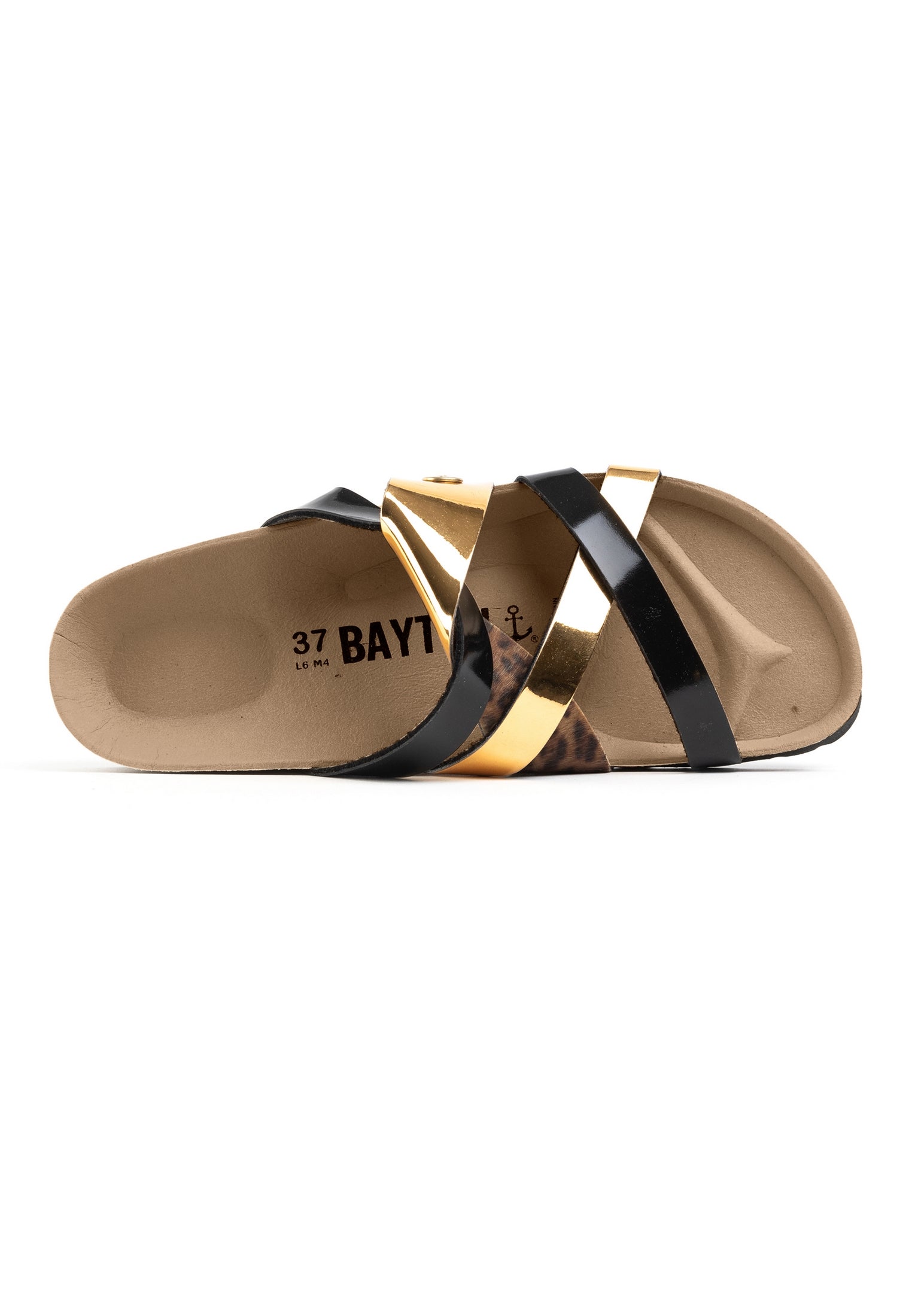 Sandales Batz Noir Et Dorées Et Leopard Multi-Brides