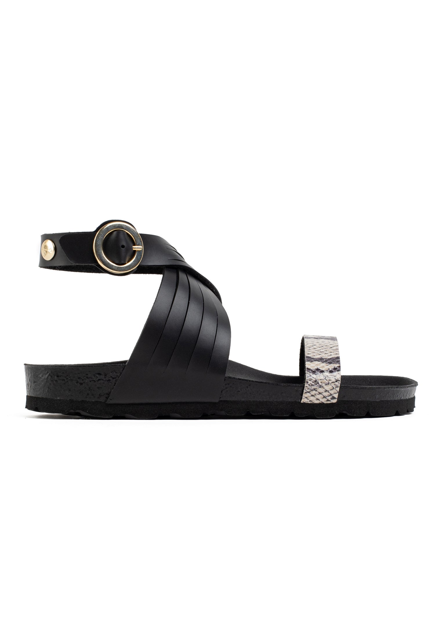 Sandales Garrigue Noir Et Beige Python Multi-Brides