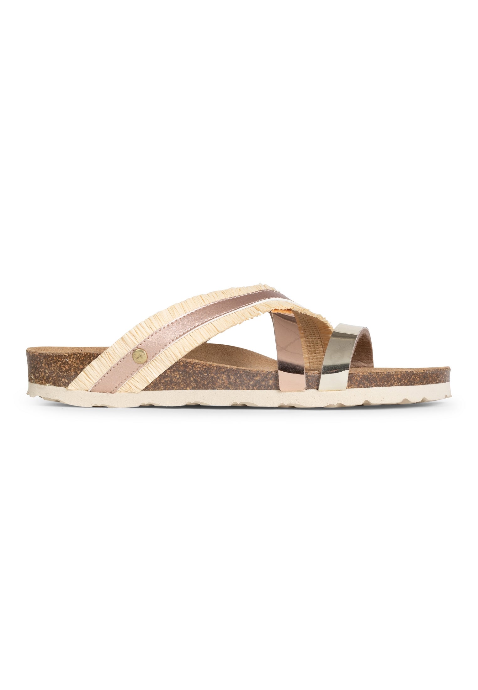 Sandalias Reine Multibrides Beige Y Oro Rosa