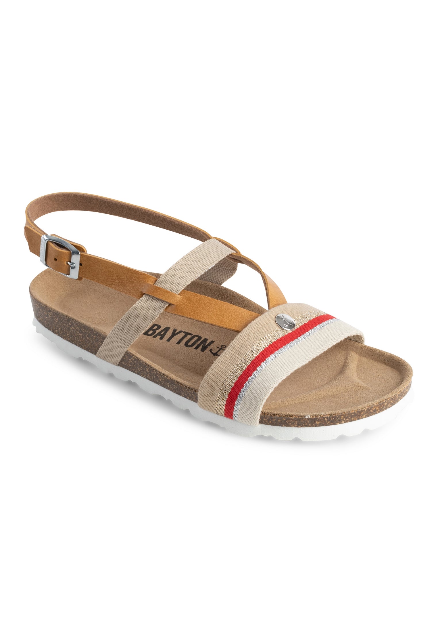 Spencer Beige and Camel and Red Multi-Strap Sandals