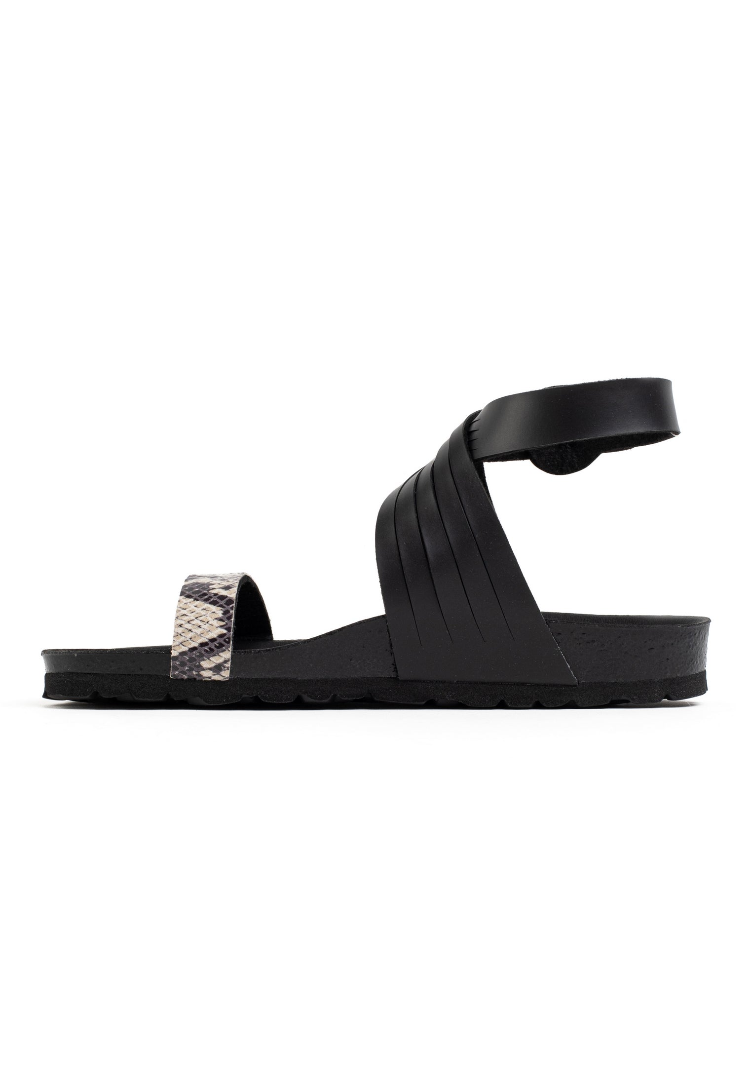 Sandales Garrigue Noir Et Beige Python Multi-Brides