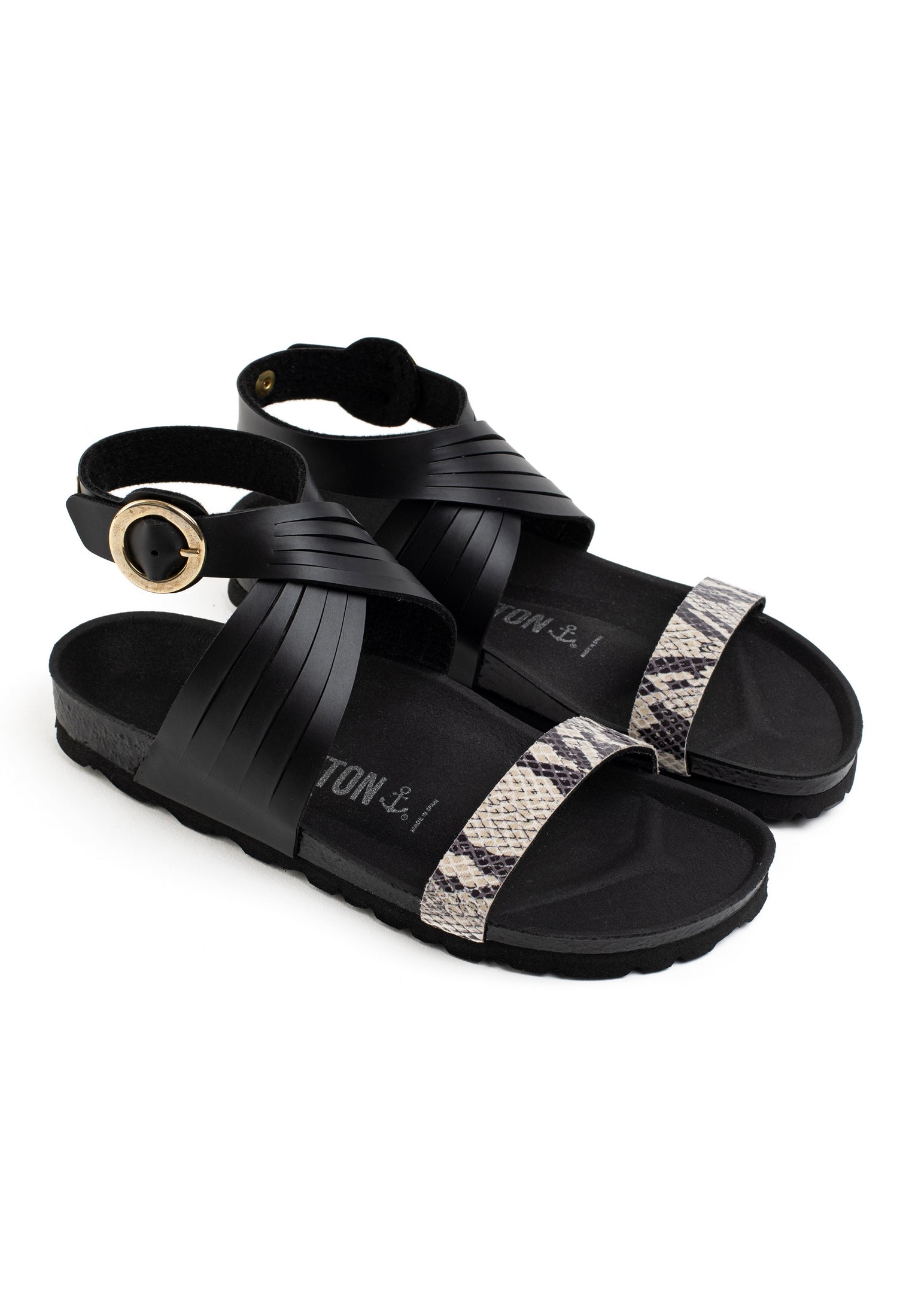 Sandales Garrigue Noir Et Beige Python Multi-Brides