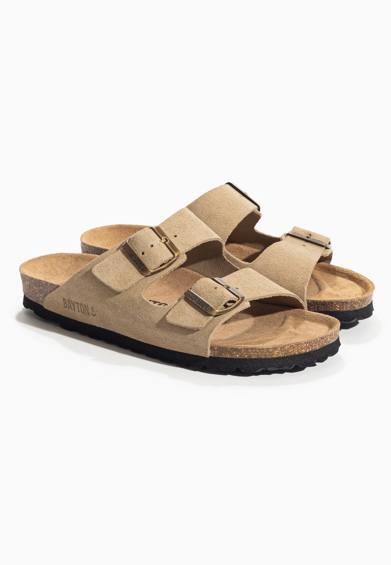 Sandales 2 Brides Atlas Beige Femme en Cuir Suédé