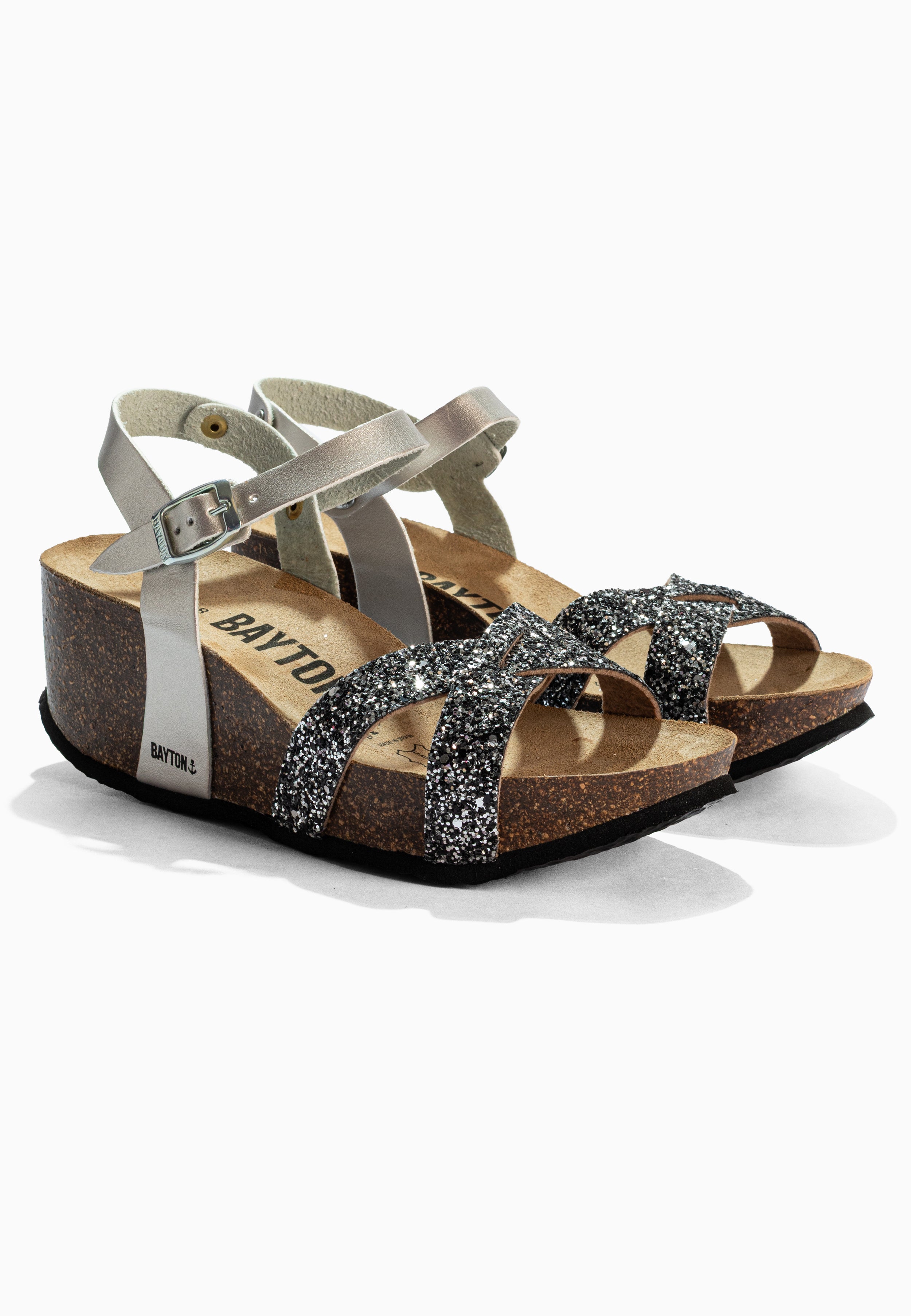 Venus Anthracite and Silver Wedge and Semi-Wedge Sandals