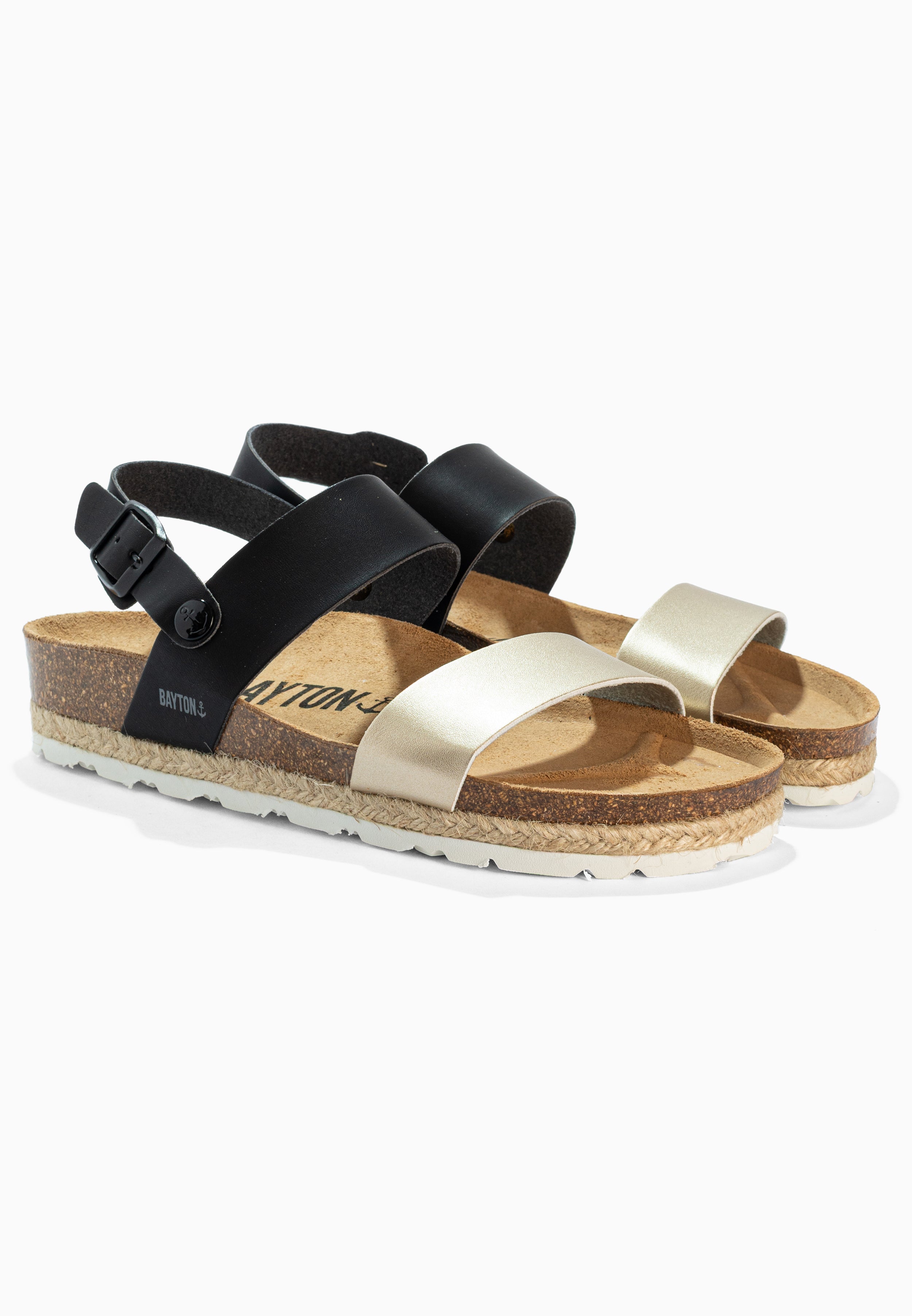 Sandalias con múltiples tiras en tono dorado y negro