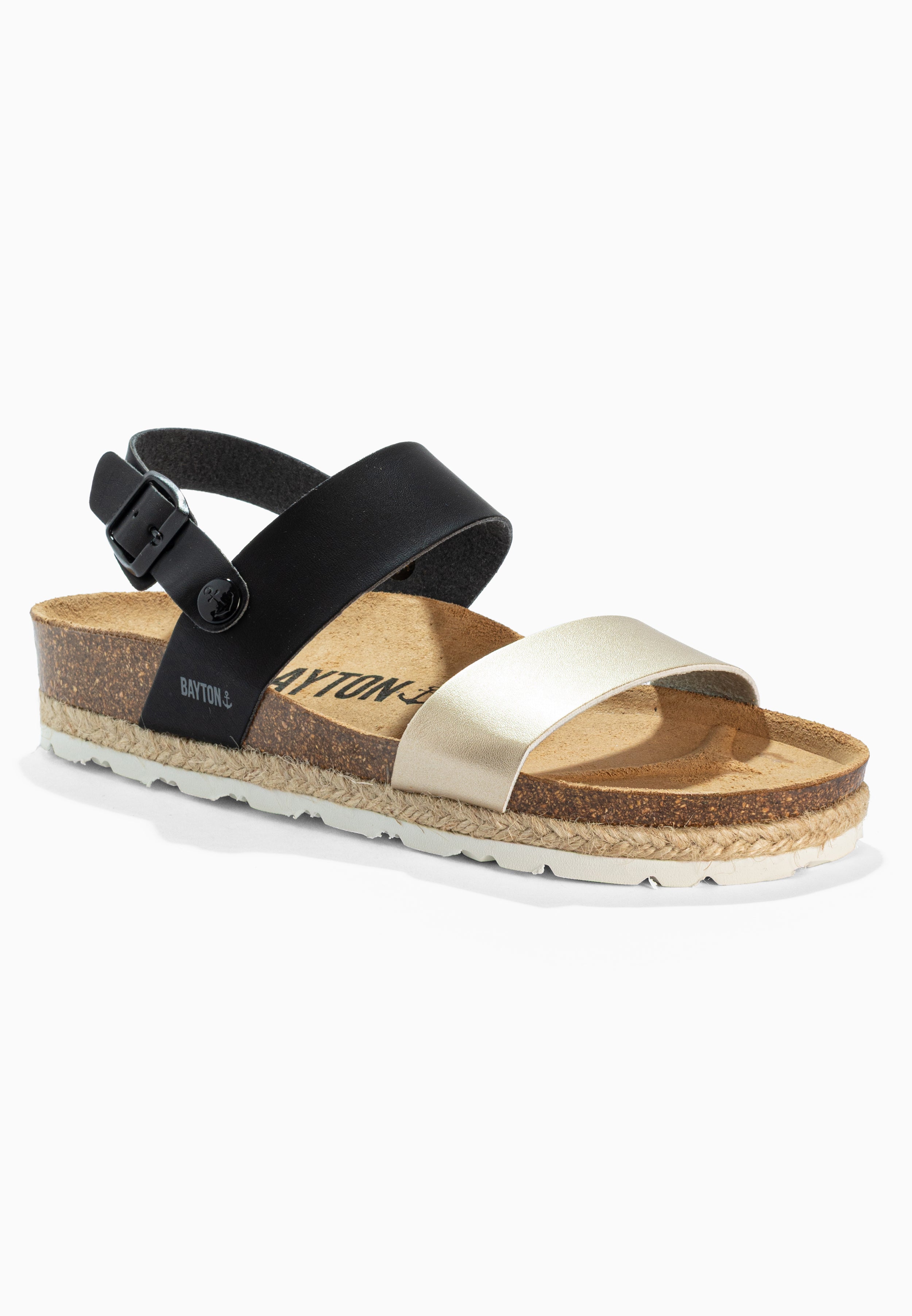 Sandalias con múltiples tiras en tono dorado y negro