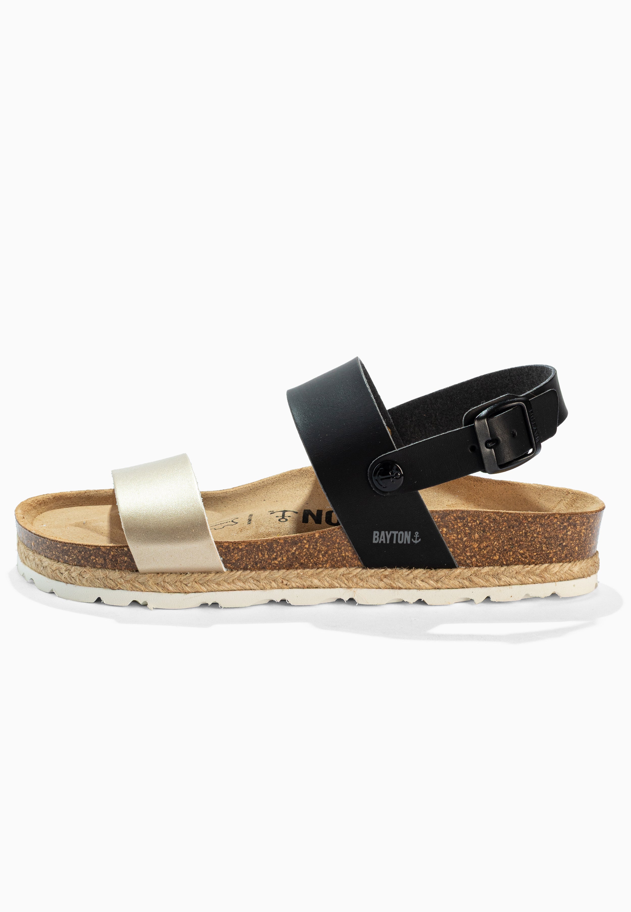 Sandalias con múltiples tiras en tono dorado y negro