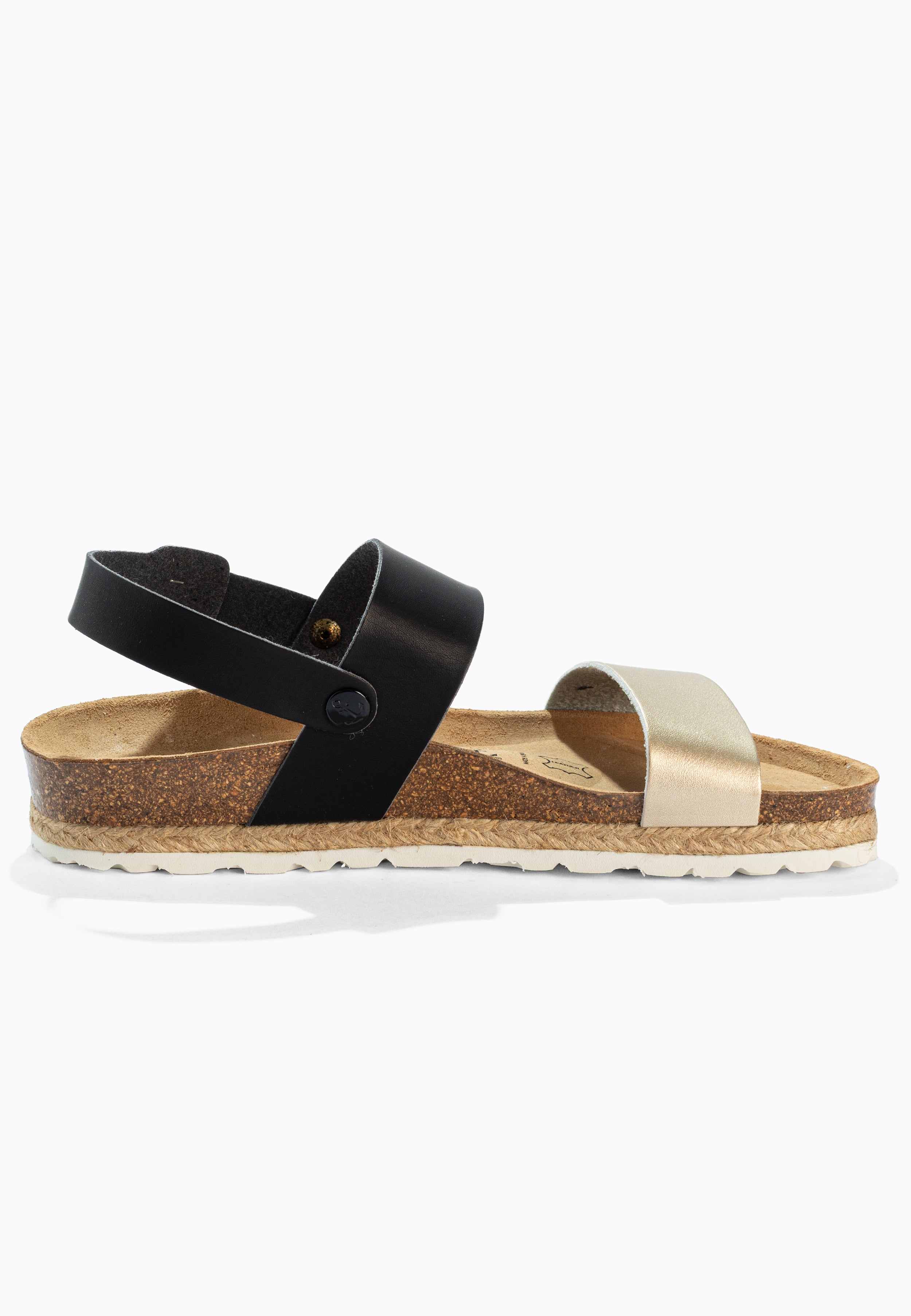 Sandalias con múltiples tiras en tono dorado y negro