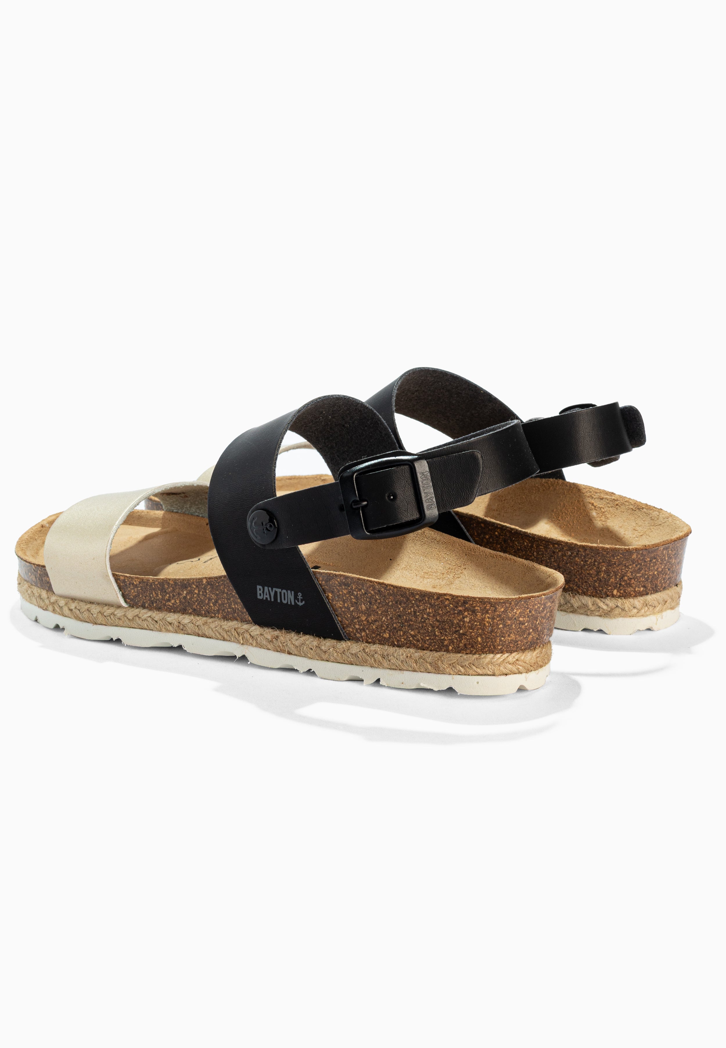 Sandalias con múltiples tiras en tono dorado y negro