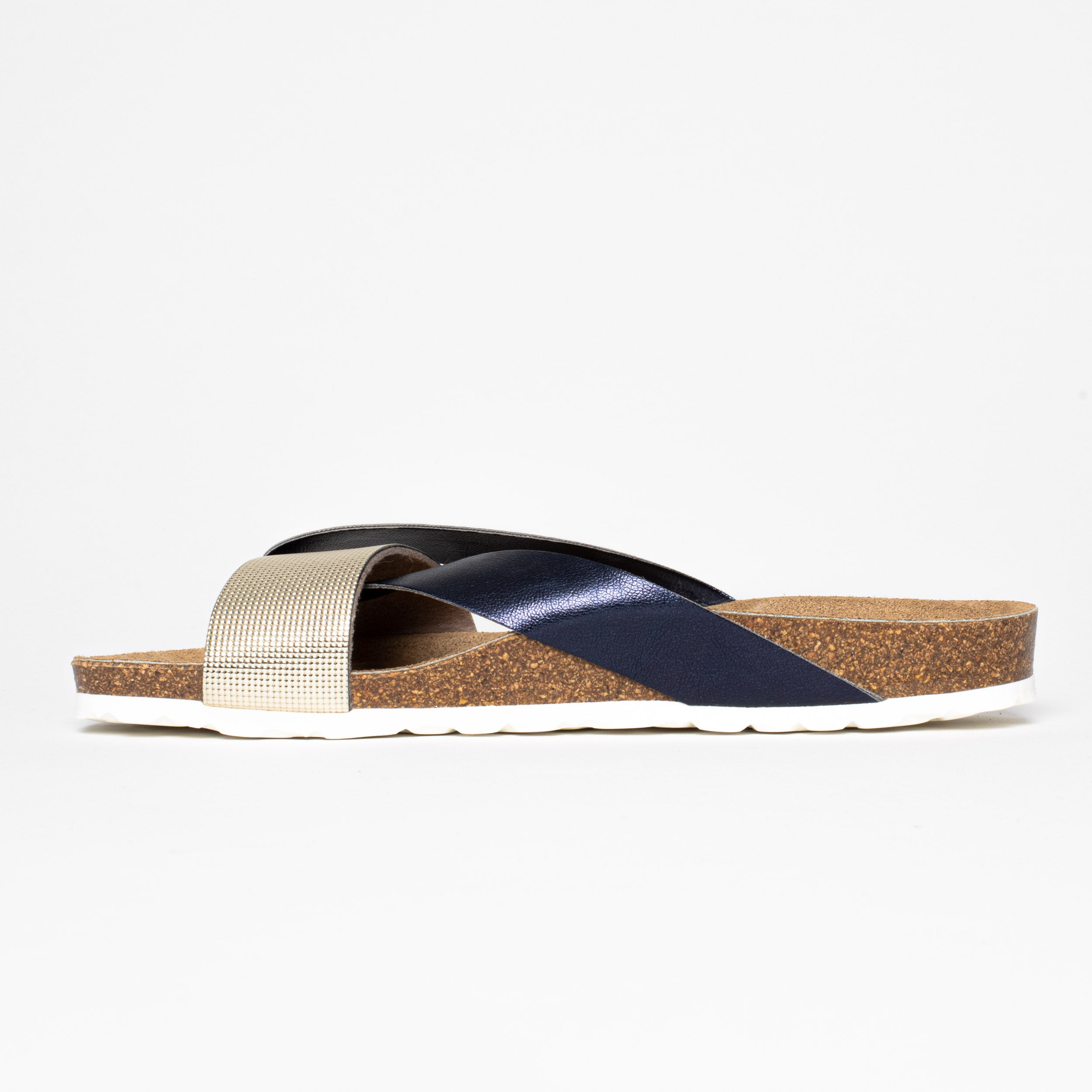Sandalias Mildura Multistrap azul marino y dorado
