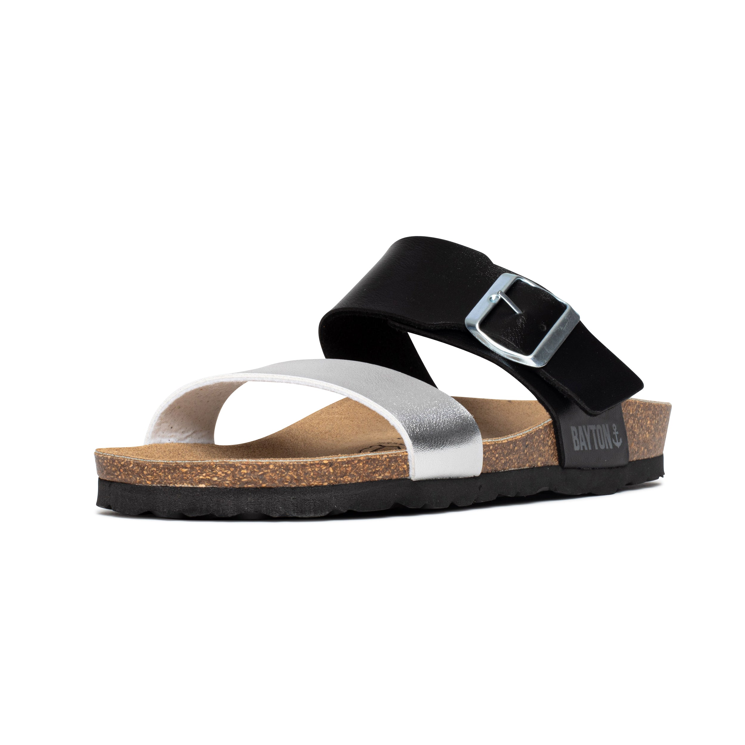 Sandales 2 Brides Valence Noir Et Argentées