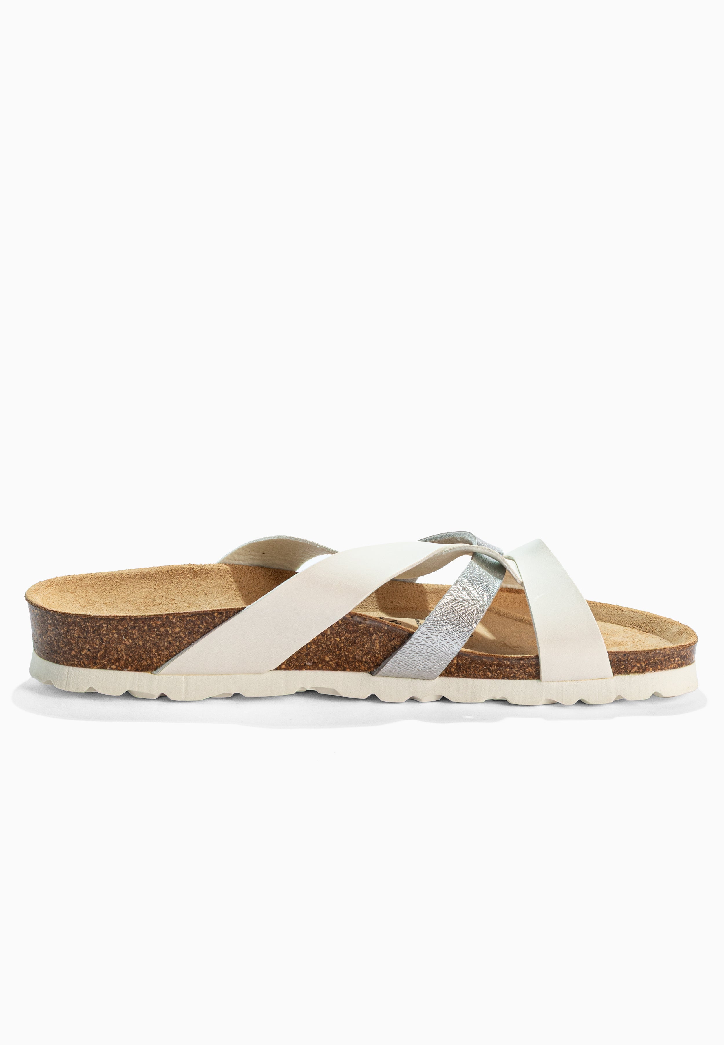 Sandalias multitiras Santander blancas y plateadas