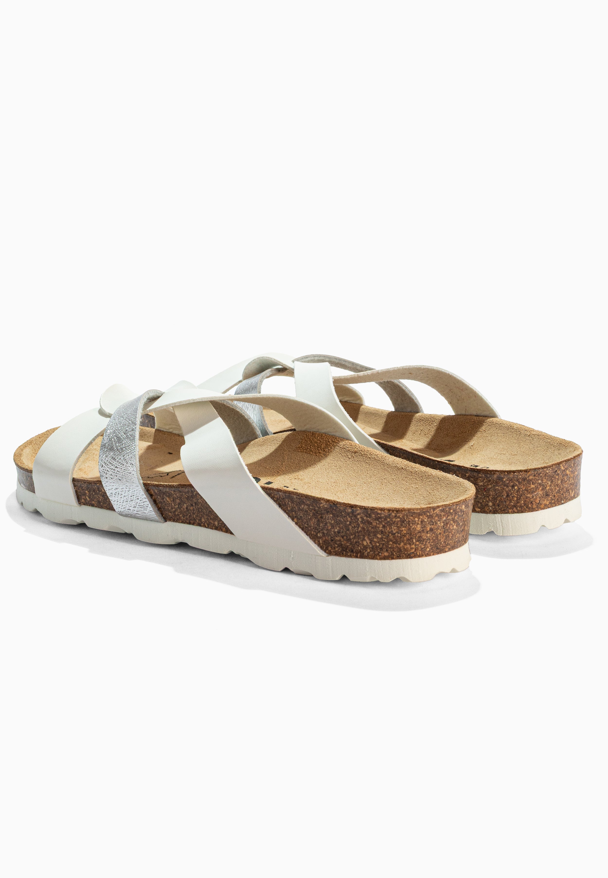 Sandalias multitiras Santander blancas y plateadas