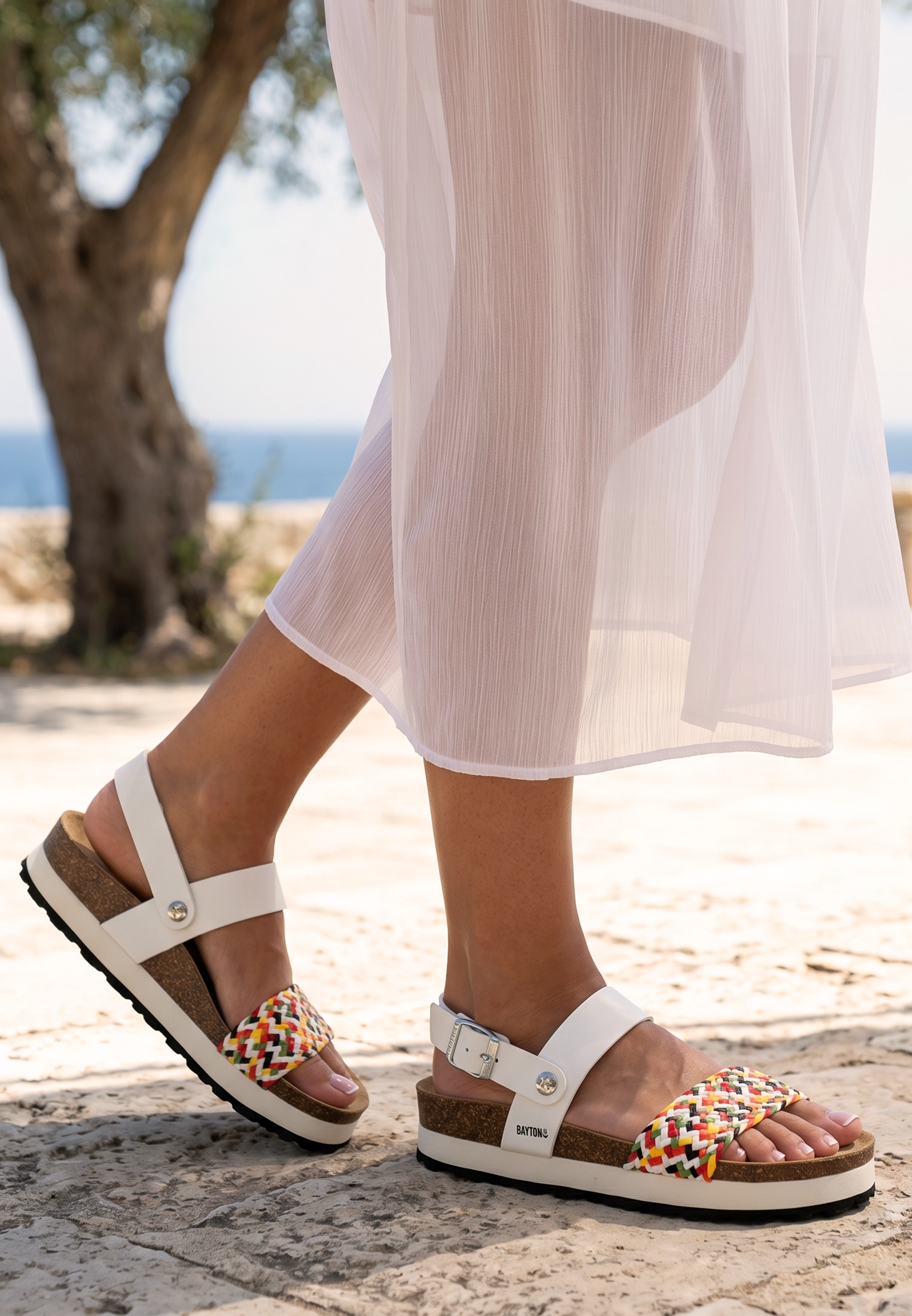 Sandales Almeria Blanc Et Multicouleur à Plateforme