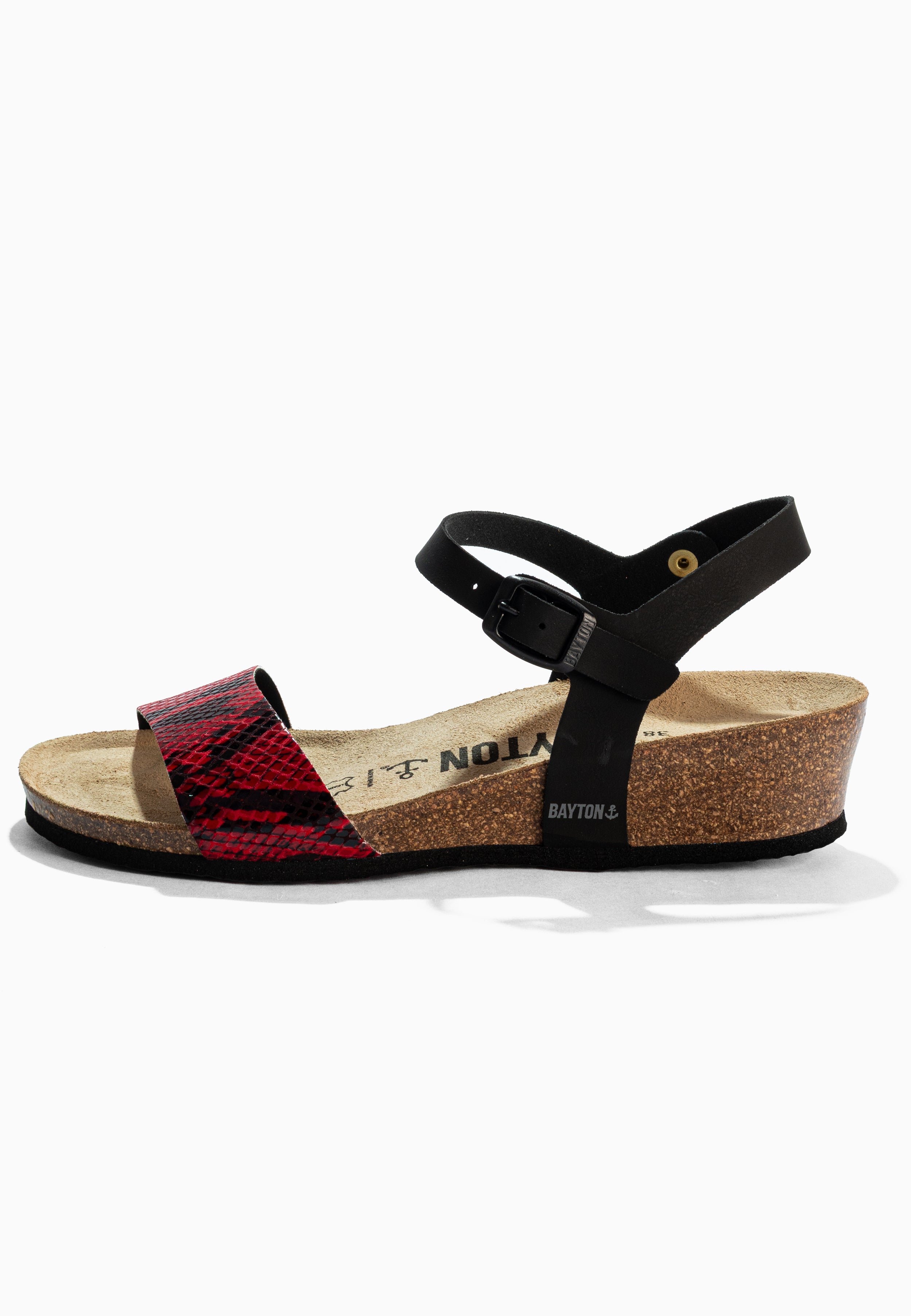 Sandalias Wodonga Cuña Y Semicuña Negras Y Rojas Pitón