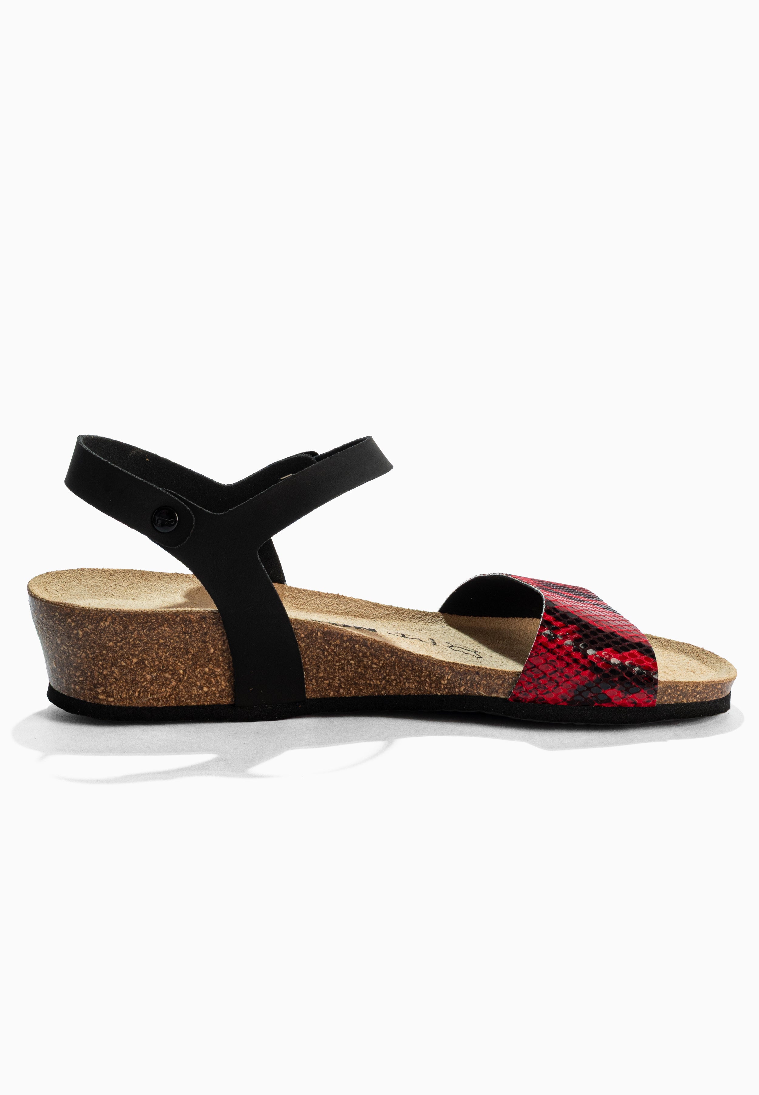 Sandalias Wodonga Cuña Y Semicuña Negras Y Rojas Pitón