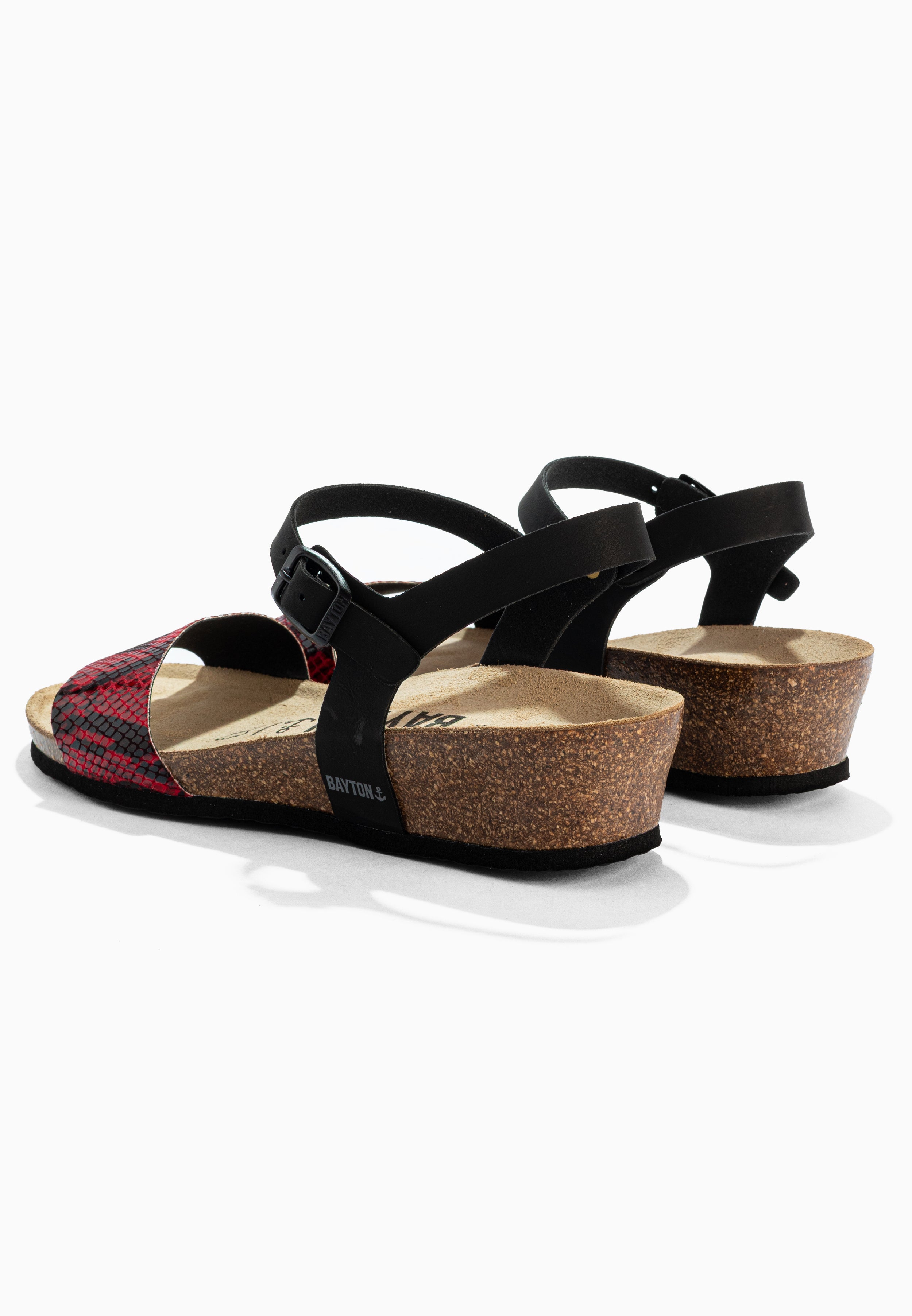Sandalias Wodonga Cuña Y Semicuña Negras Y Rojas Pitón