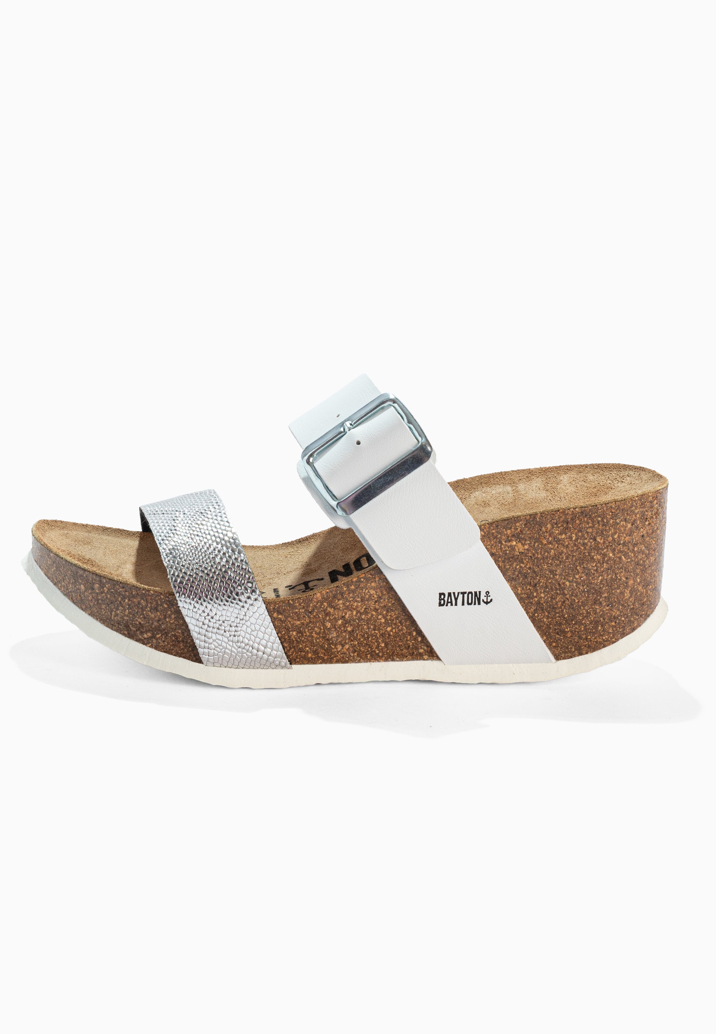 Sandalias Newcastle de cuña y semicuña blancas y plateadas