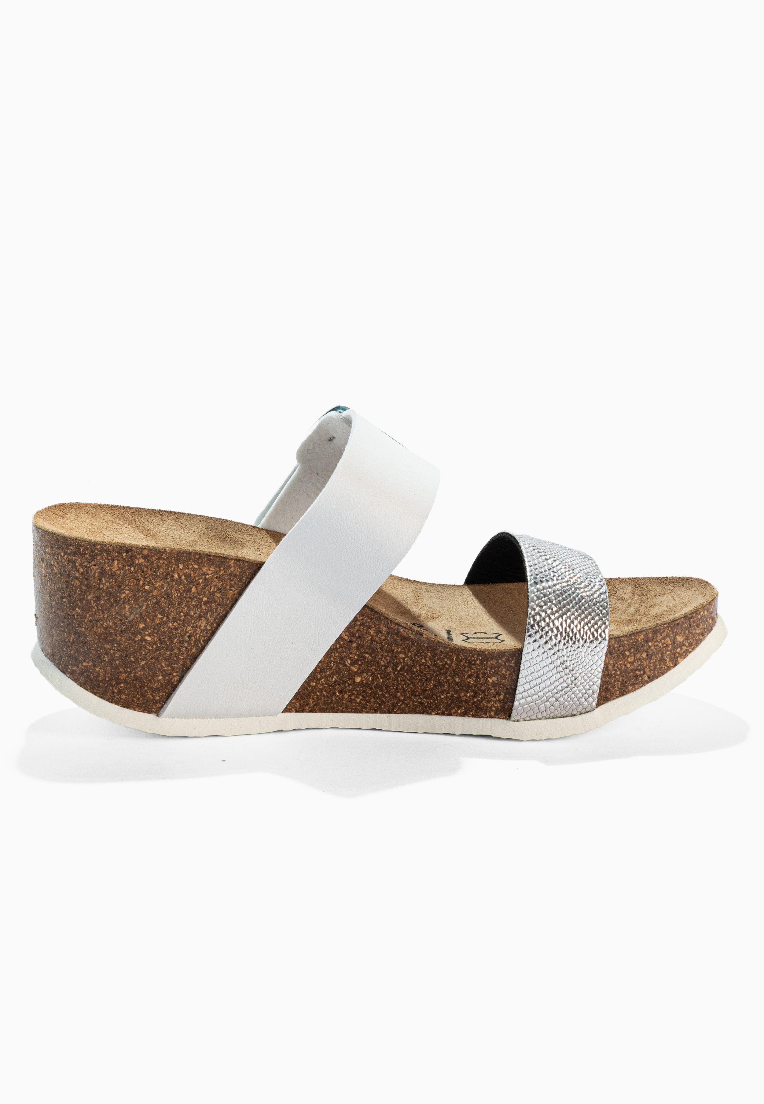 Sandalias Newcastle de cuña y semicuña blancas y plateadas