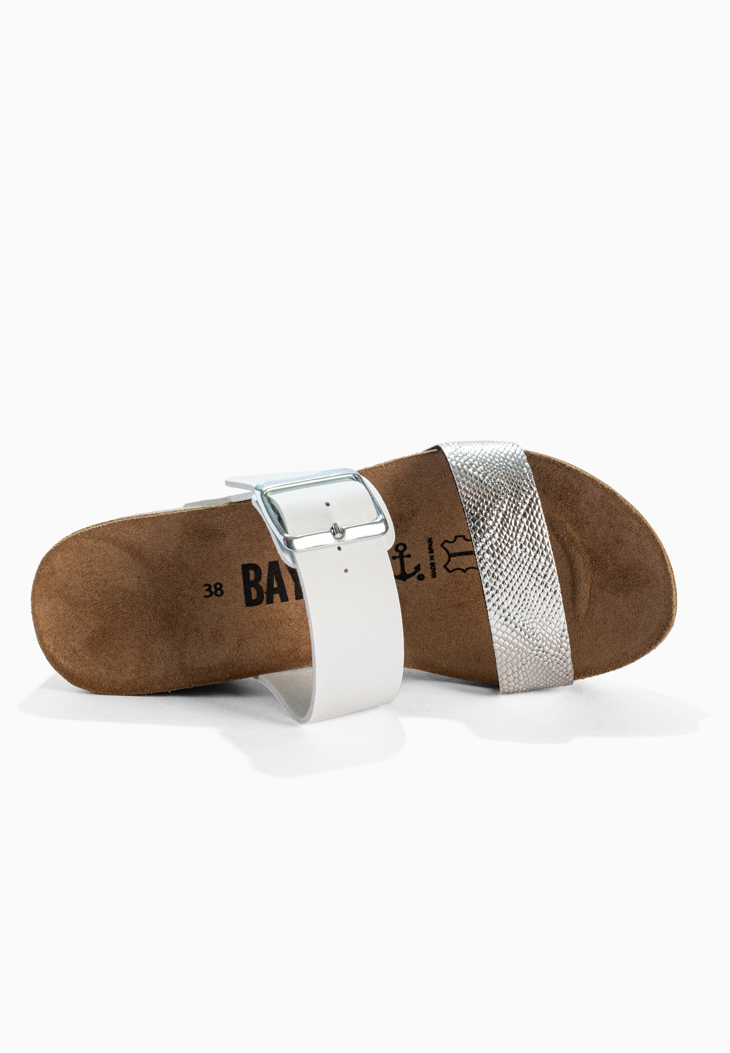 Sandalias Newcastle de cuña y semicuña blancas y plateadas