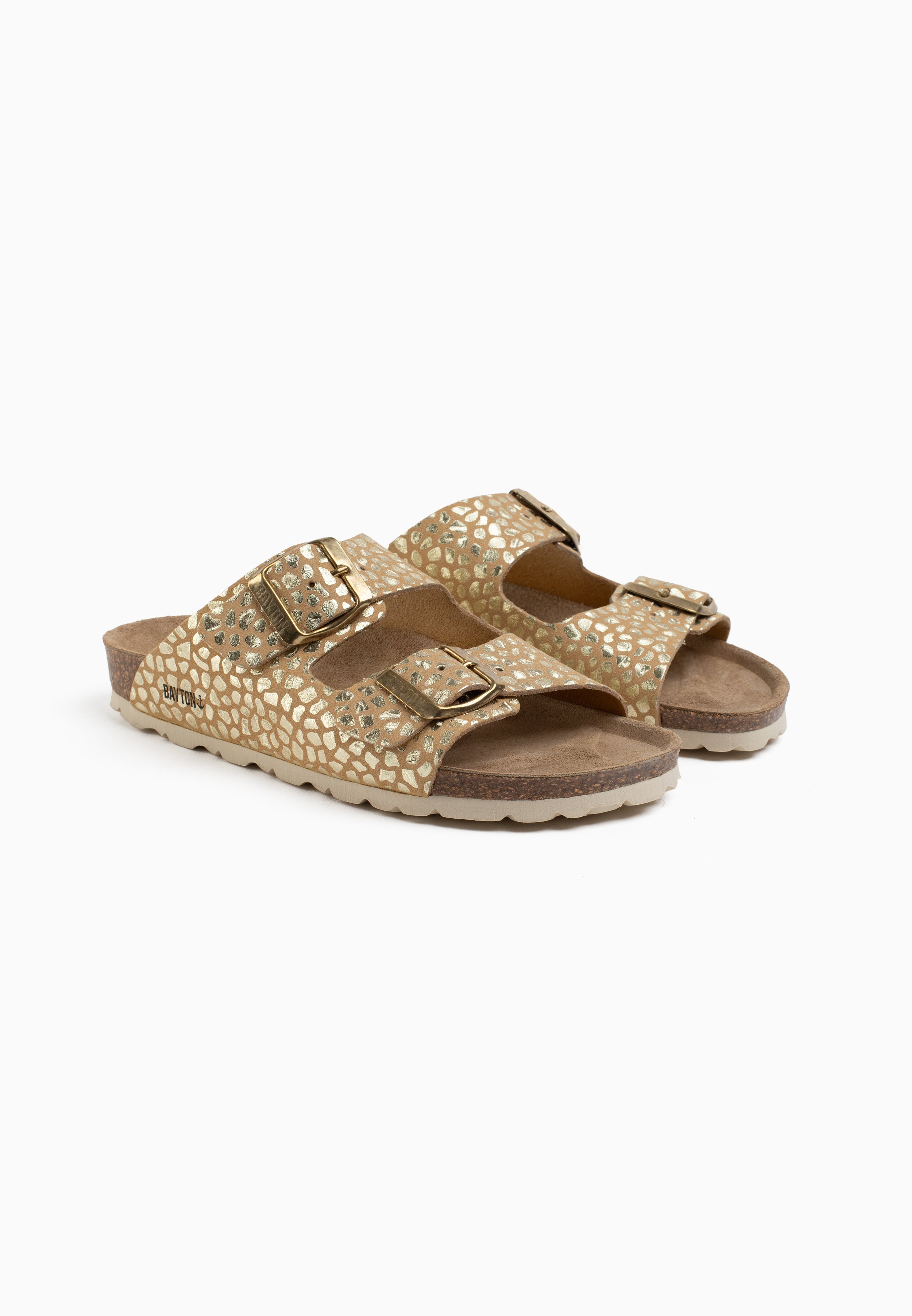 Sandales Atlas 2 Brides Beige Et Dorées