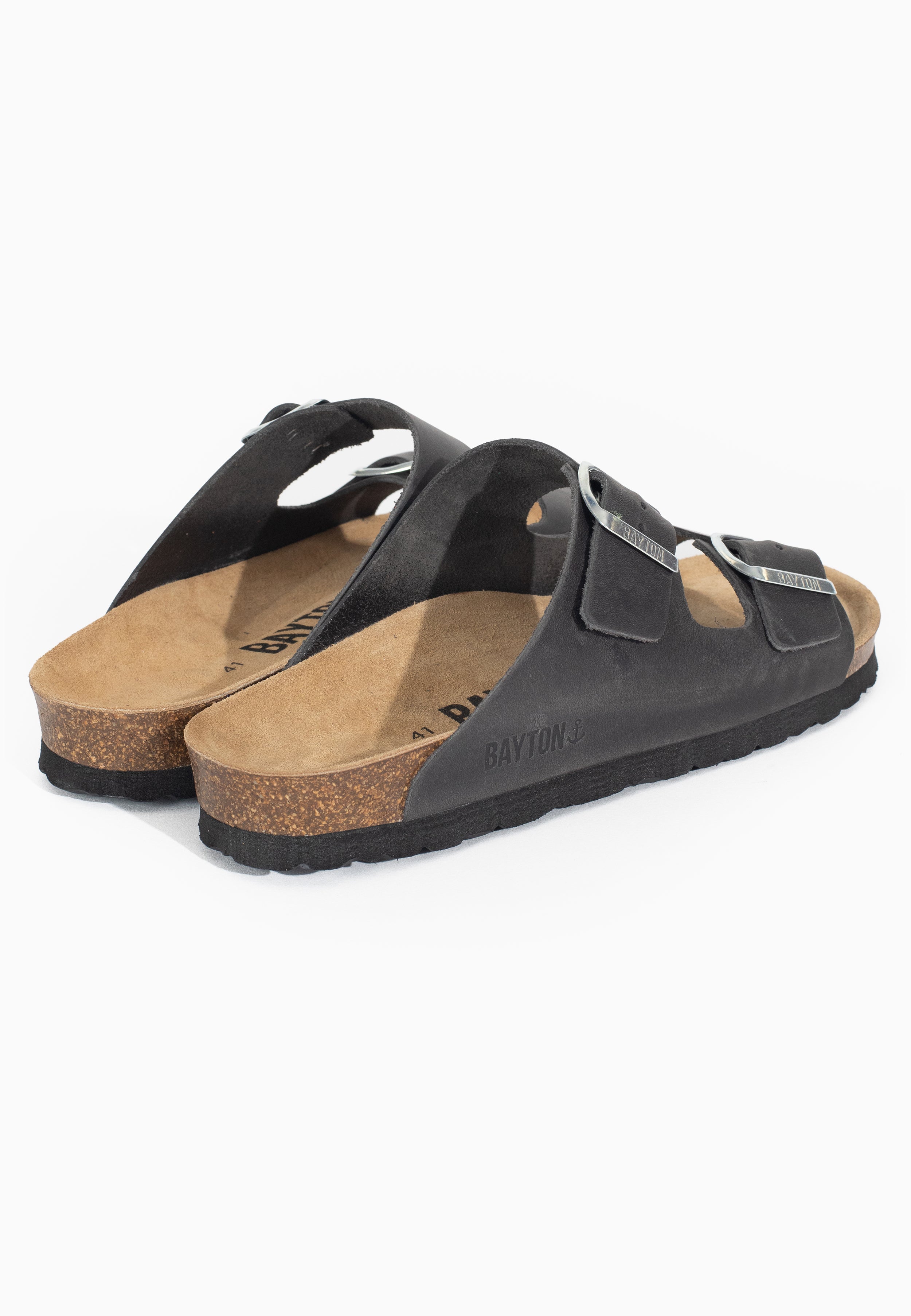 Sandales 2 Brides Atlas Anthracite en cuir huilée