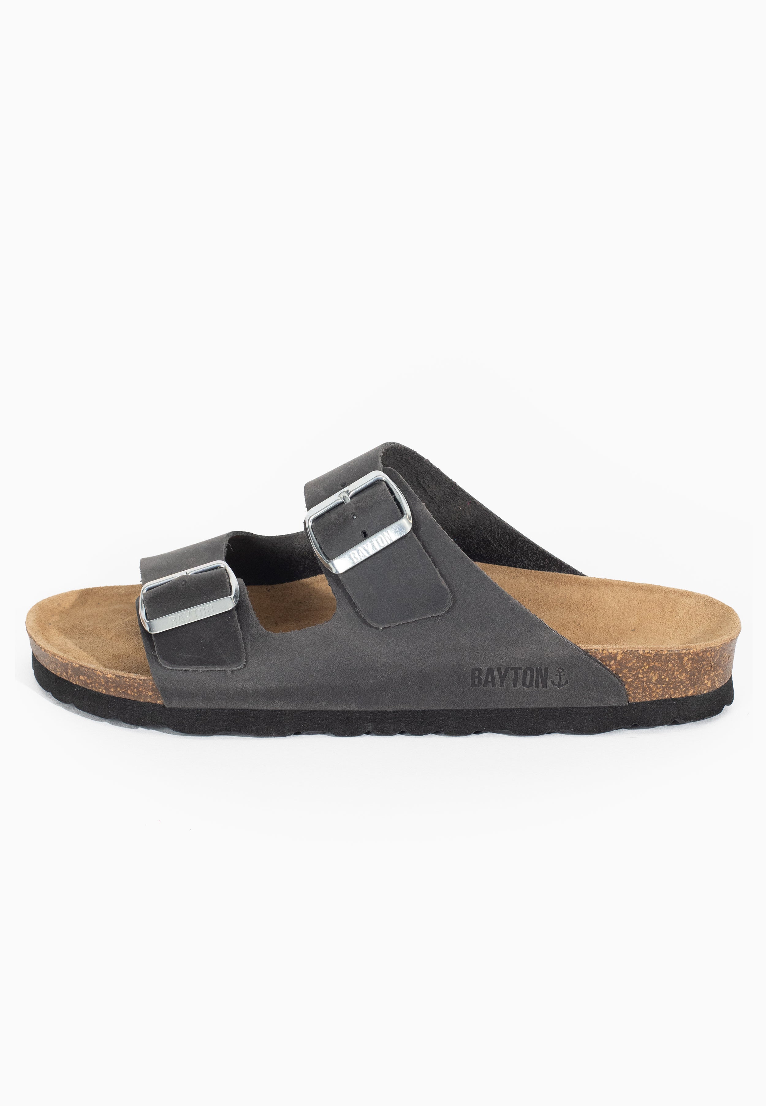 Sandales 2 Brides Atlas Anthracite en cuir huilée