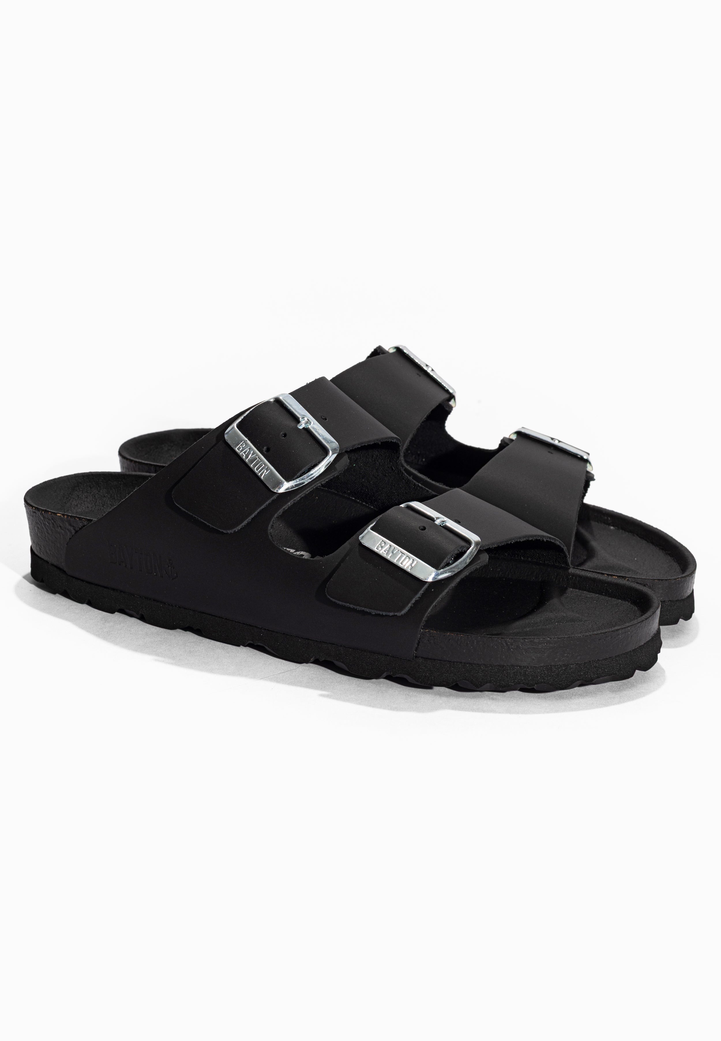 Sandales 2 Brides Atlas Noir Microfibre 100% Cuir
