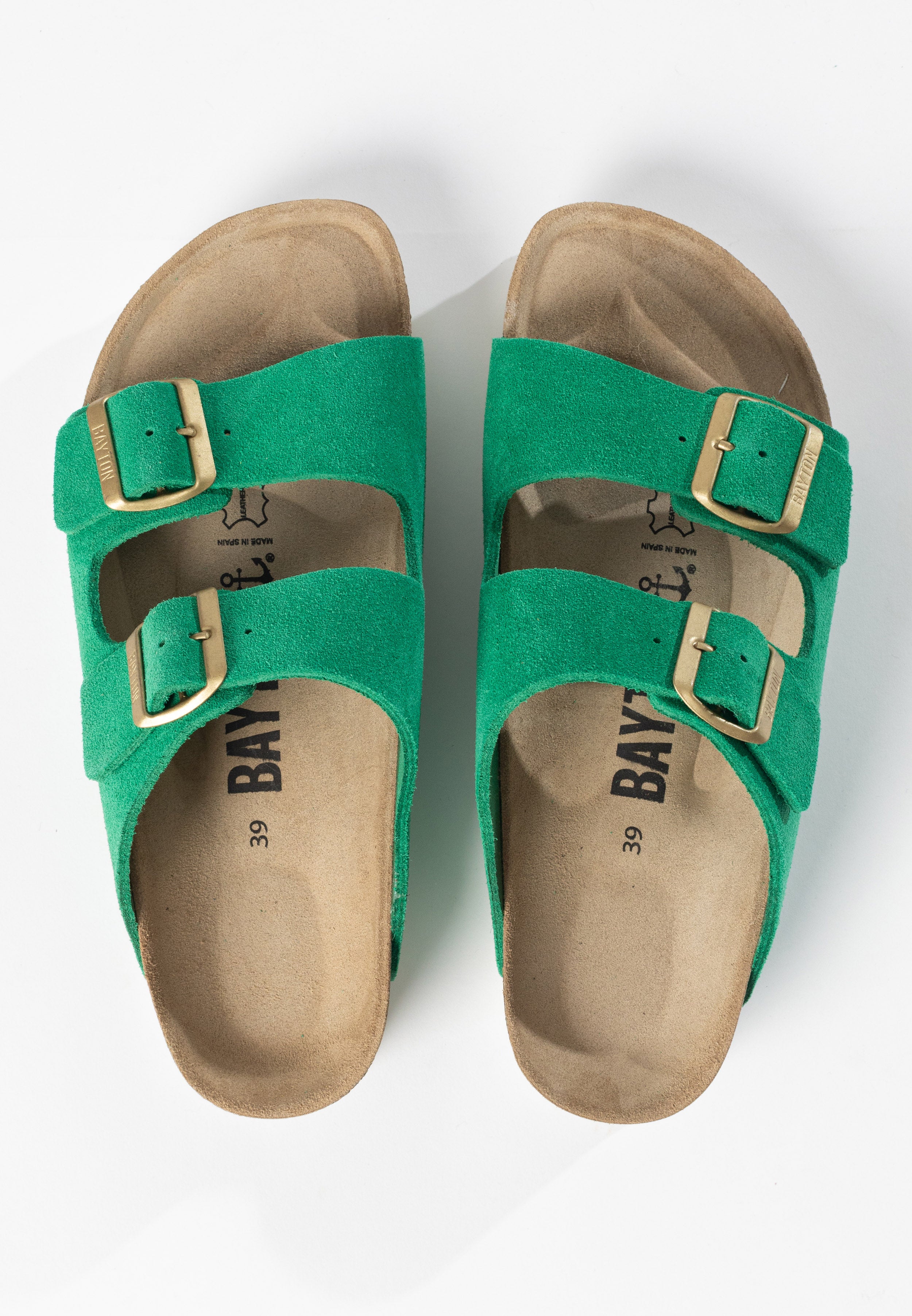 Sandales 2 Brides Atlas Vert en Cuir Suédé