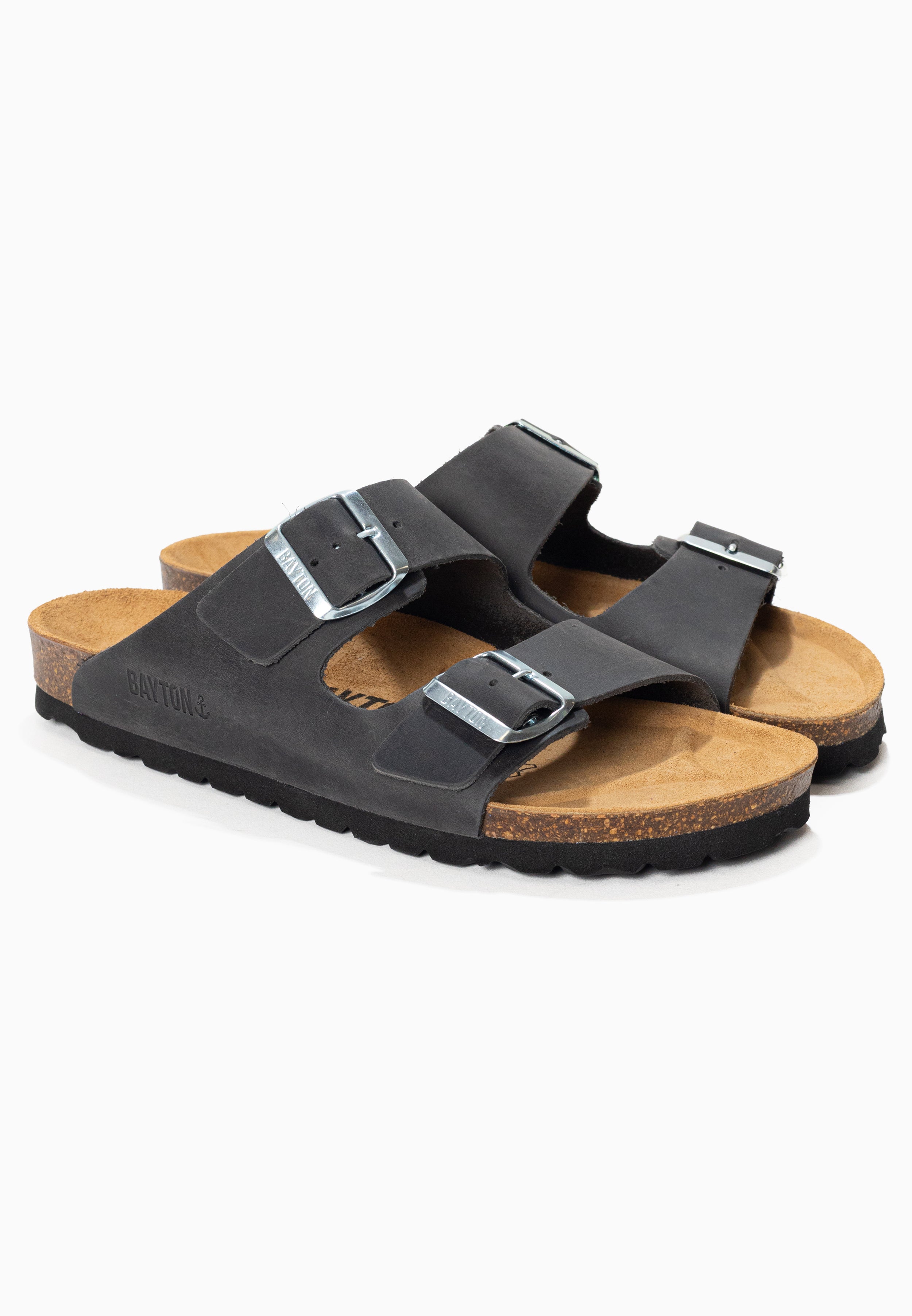 Sandales 2 Brides Atlas Anthracite 100% Cuir