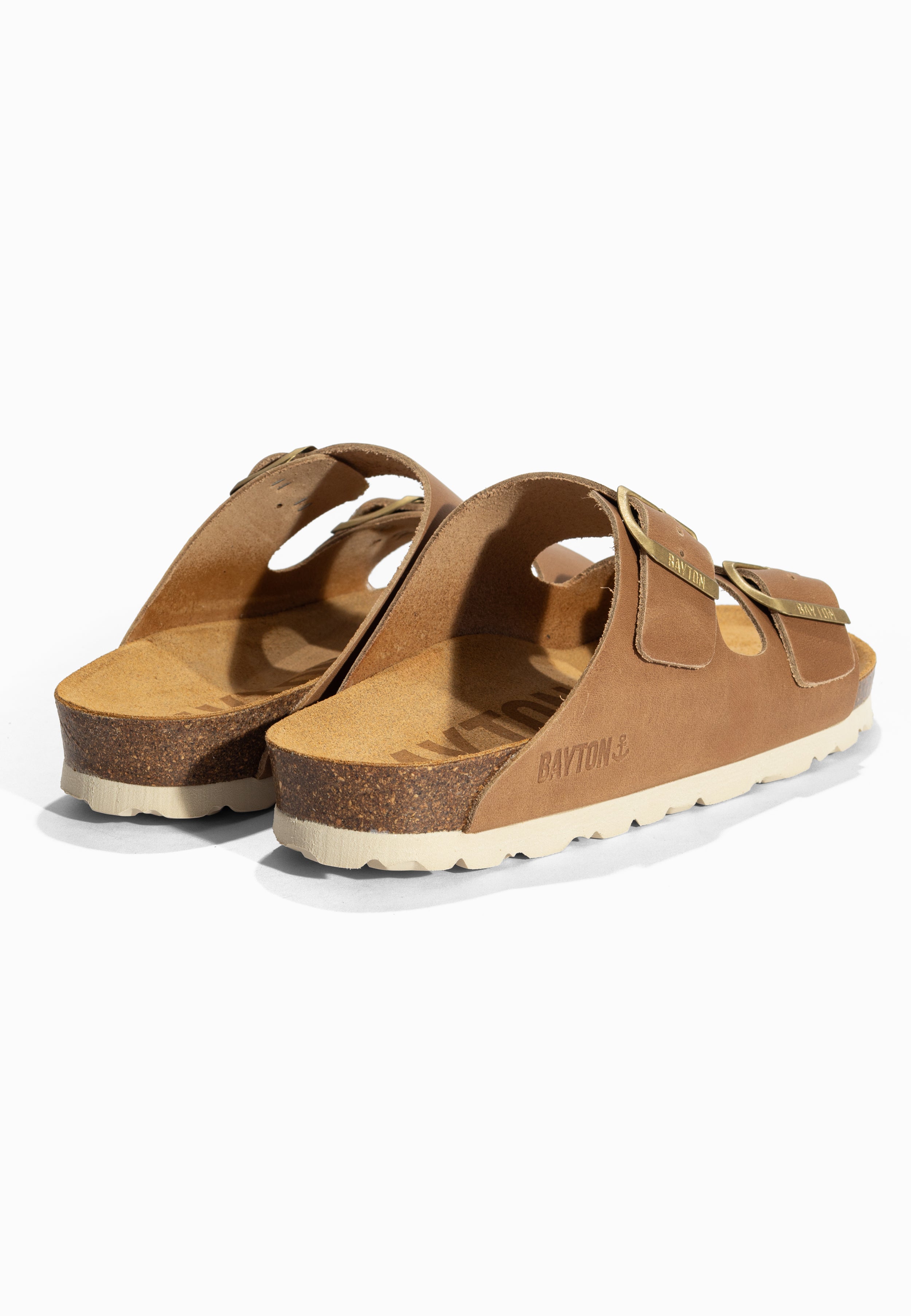Sandales 2 Brides Atlas Camel en cuir huilée
