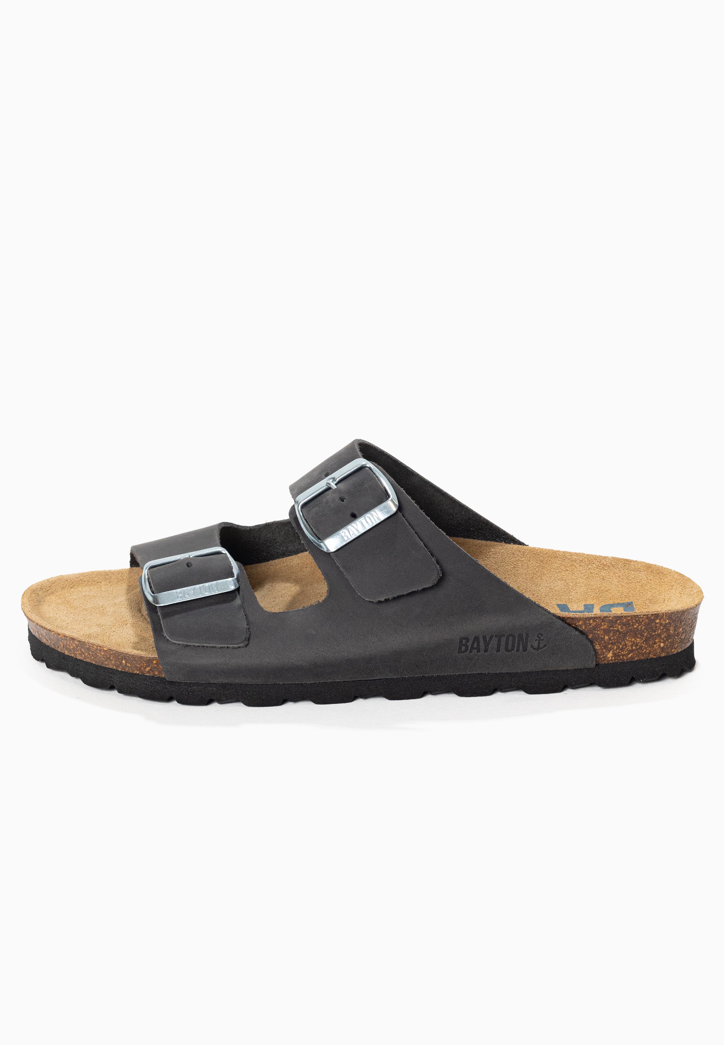 Sandales 2 Brides Atlas Anthracite en cuir huilée