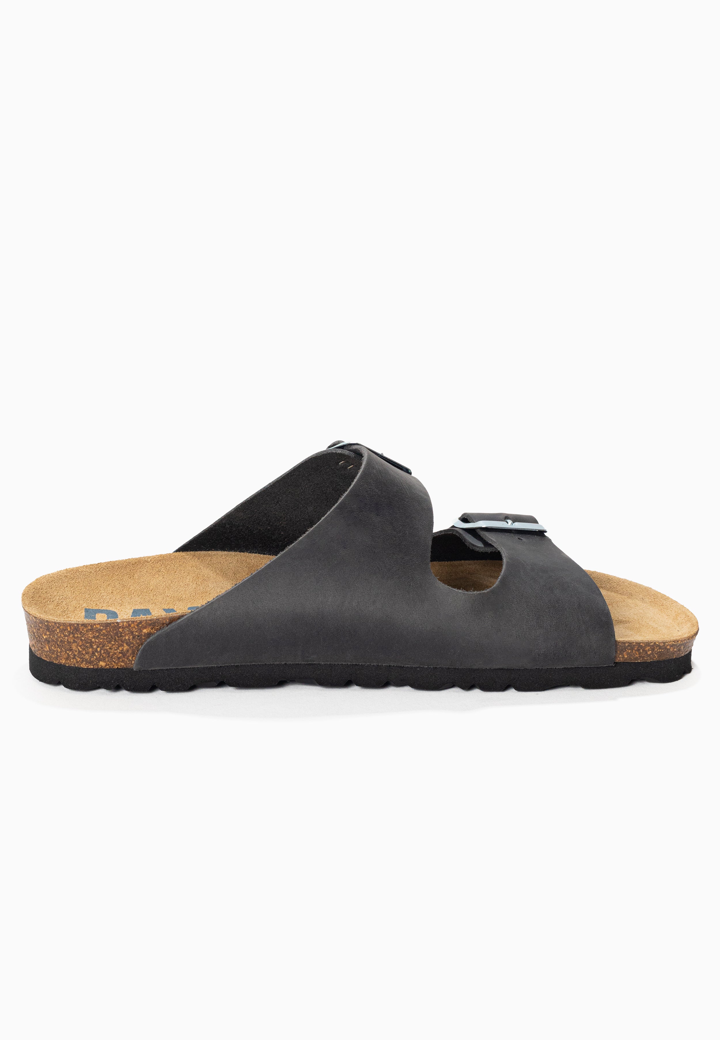 Sandales 2 Brides Atlas Anthracite en cuir huilée