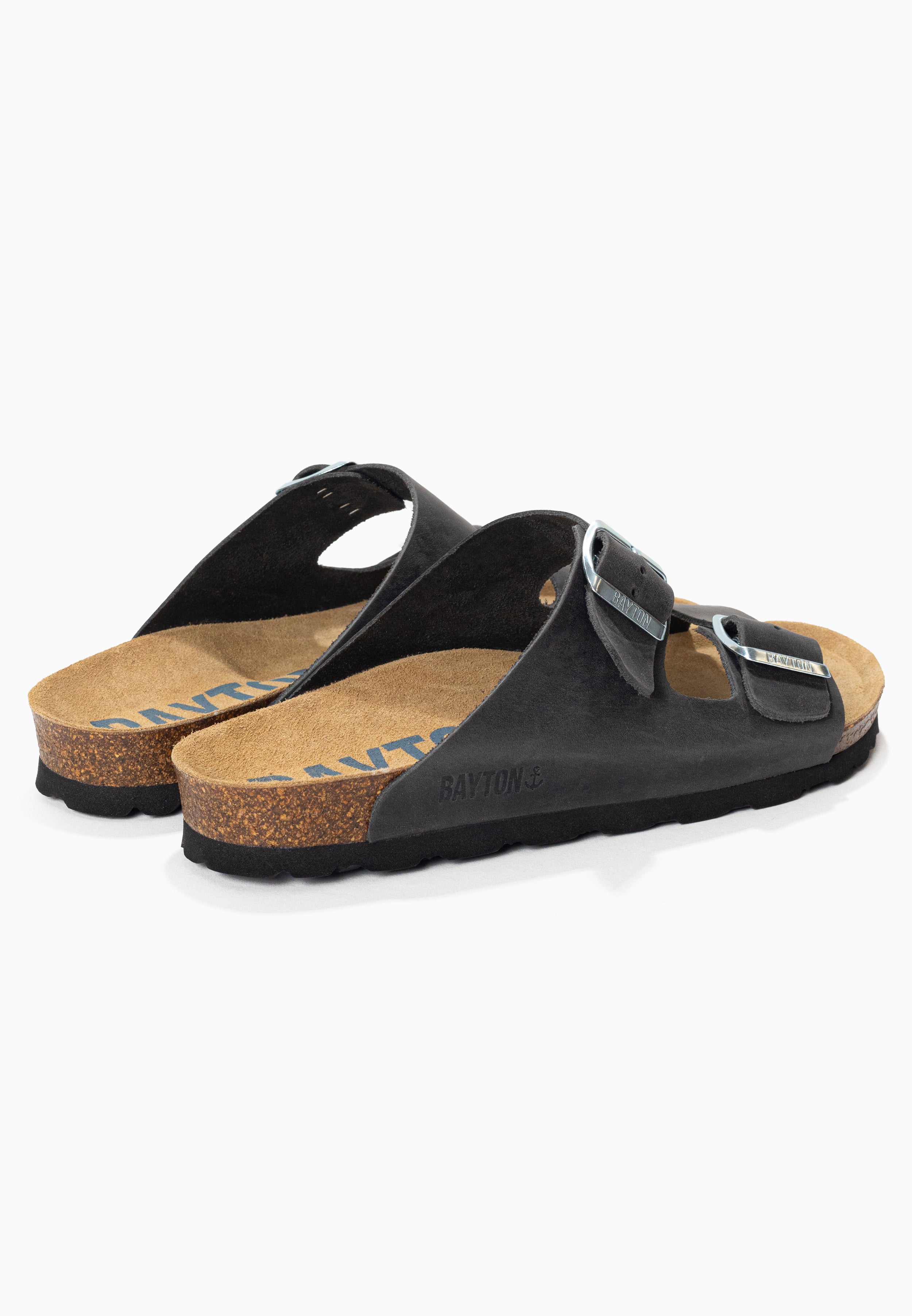 Sandales 2 Brides Atlas Anthracite en cuir huilée