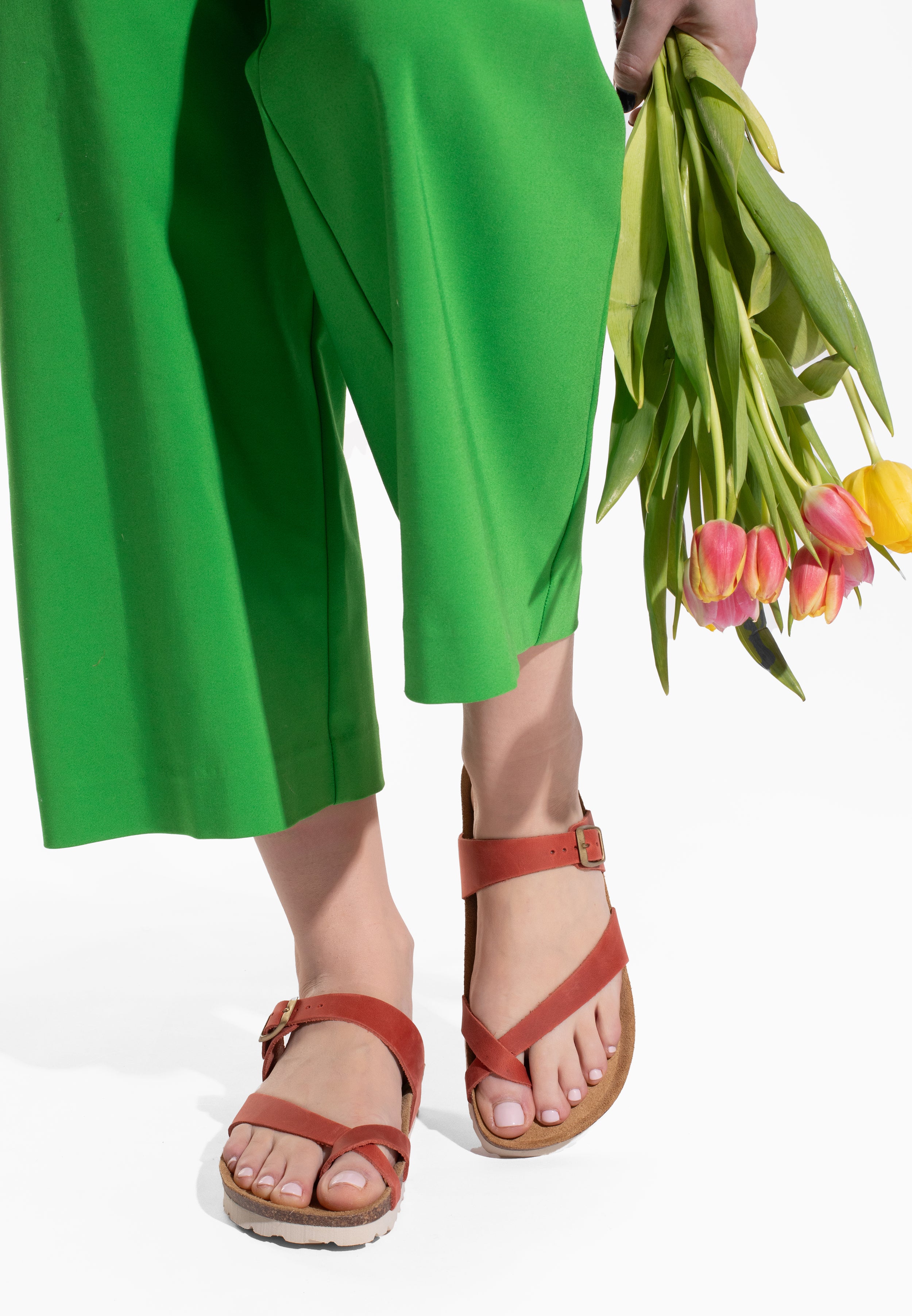 Sandales Diane Orange en Cuir
