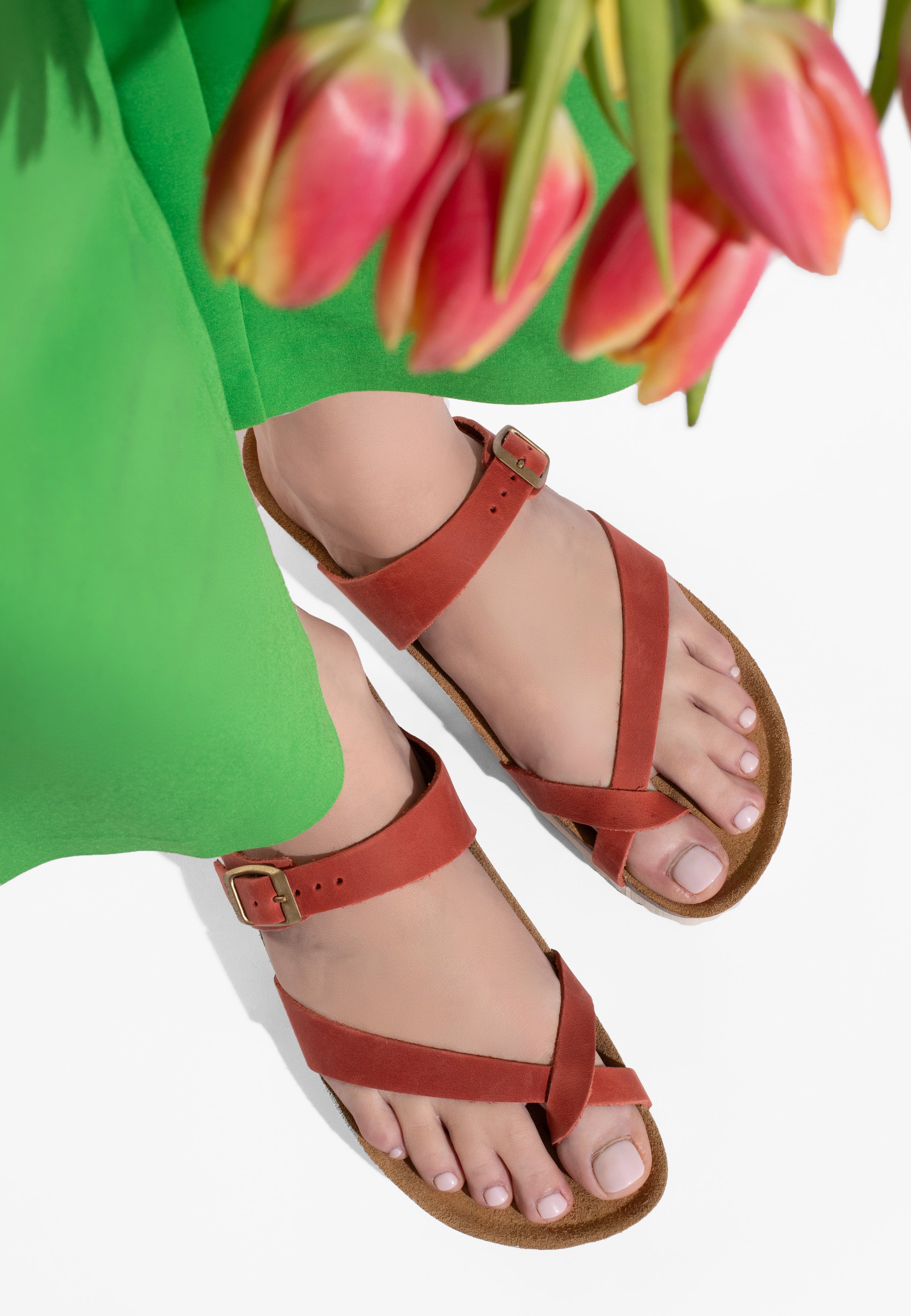Sandales Diane Orange en Cuir