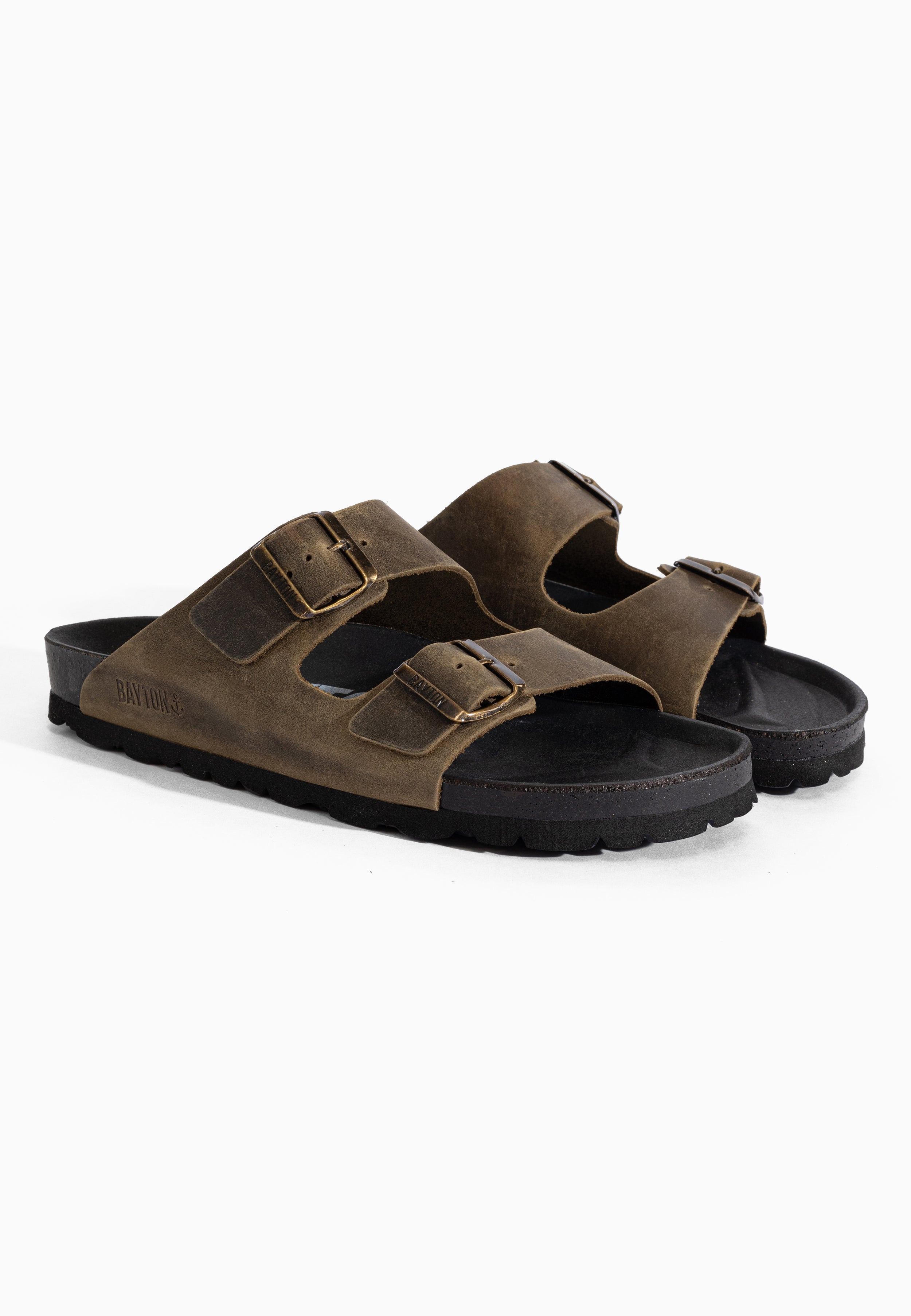 Sandales Atlas Kaki en cuir huilée