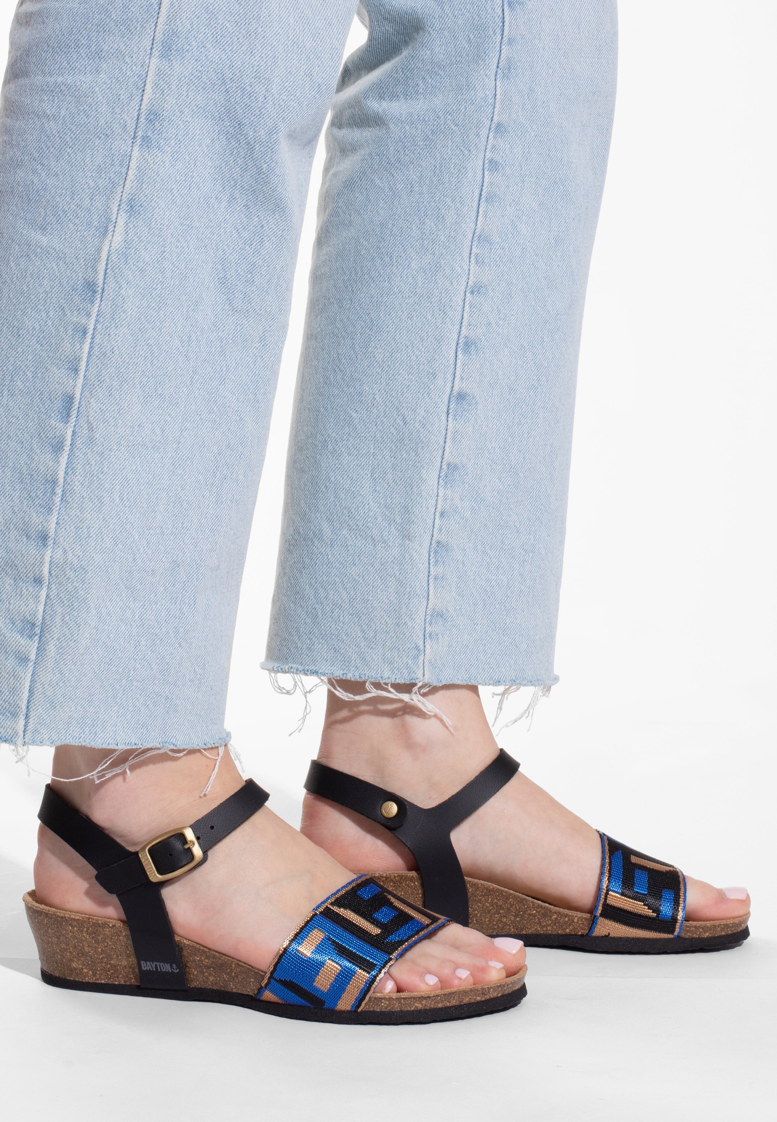 Sandales Legane Bleu et Noir et Doré