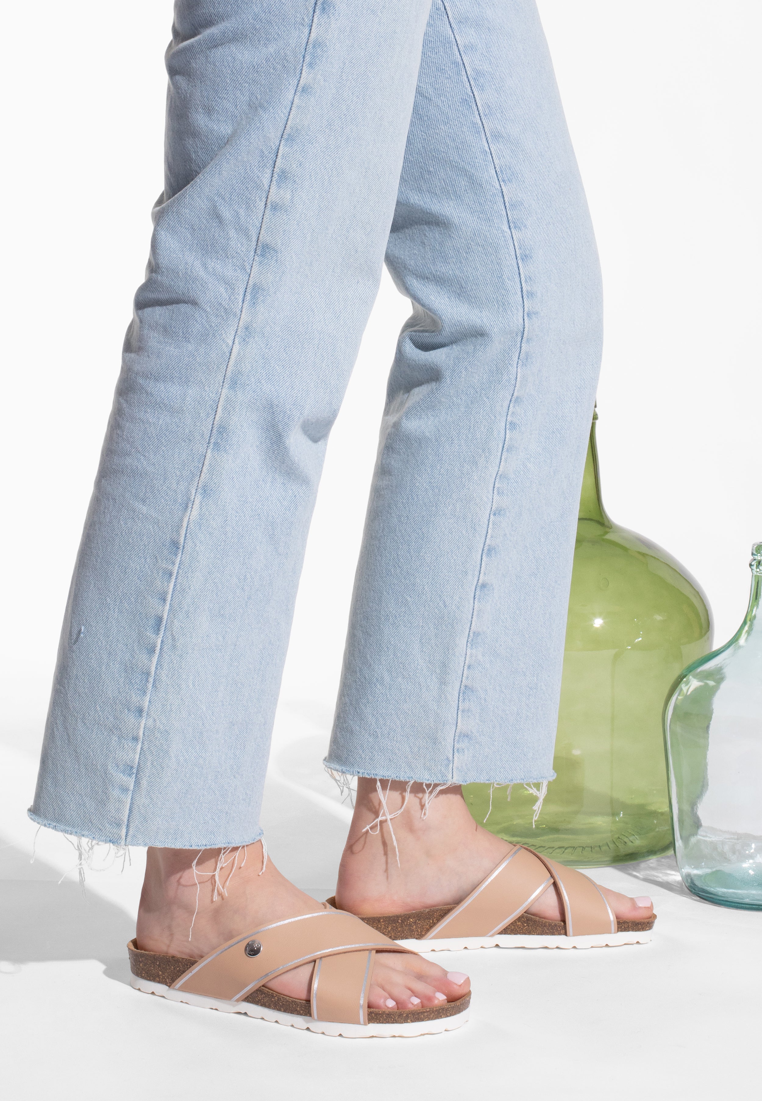 Elche Beige and Silver Sandals