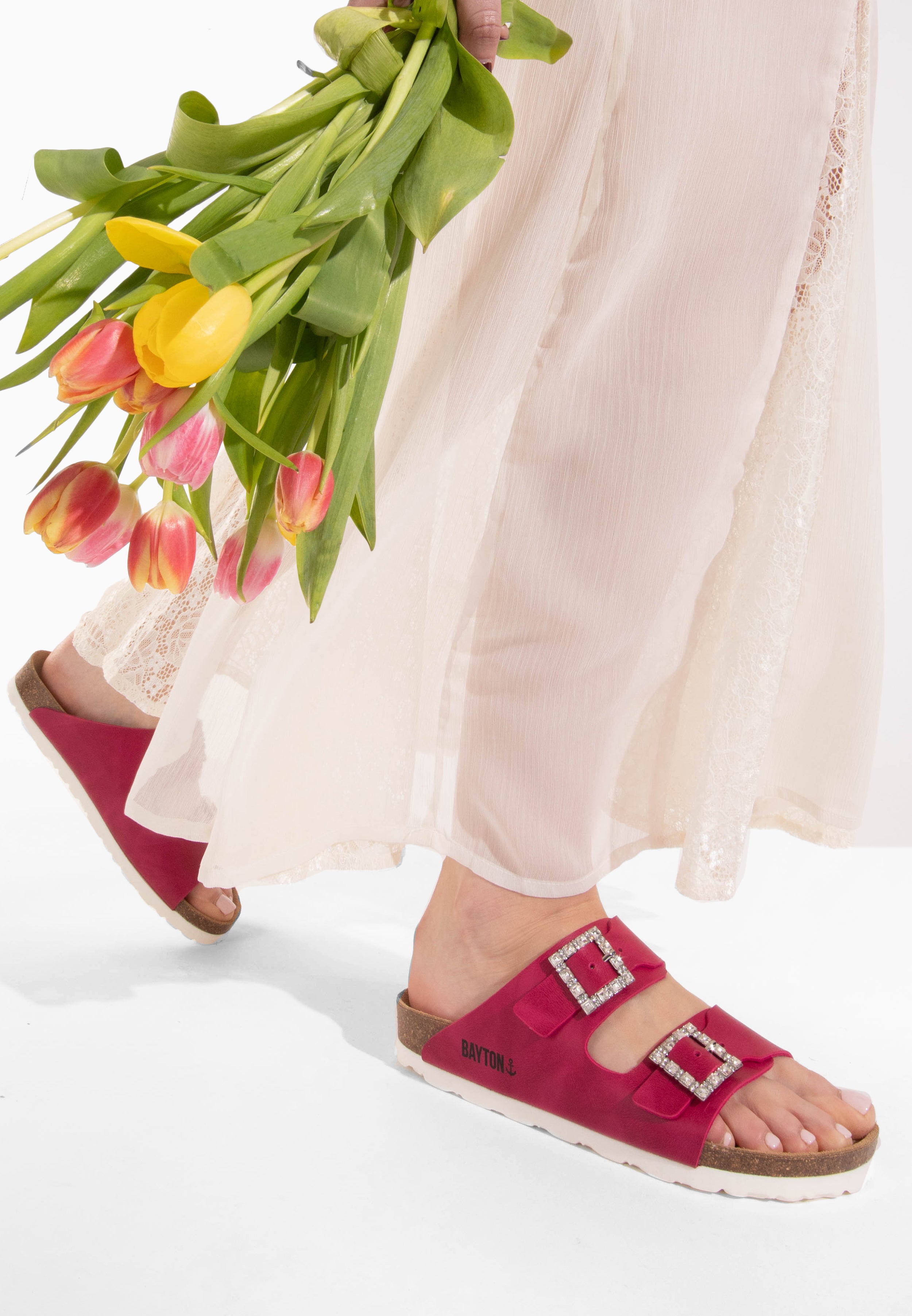 Sandales Strass Atlas Rose Fluo