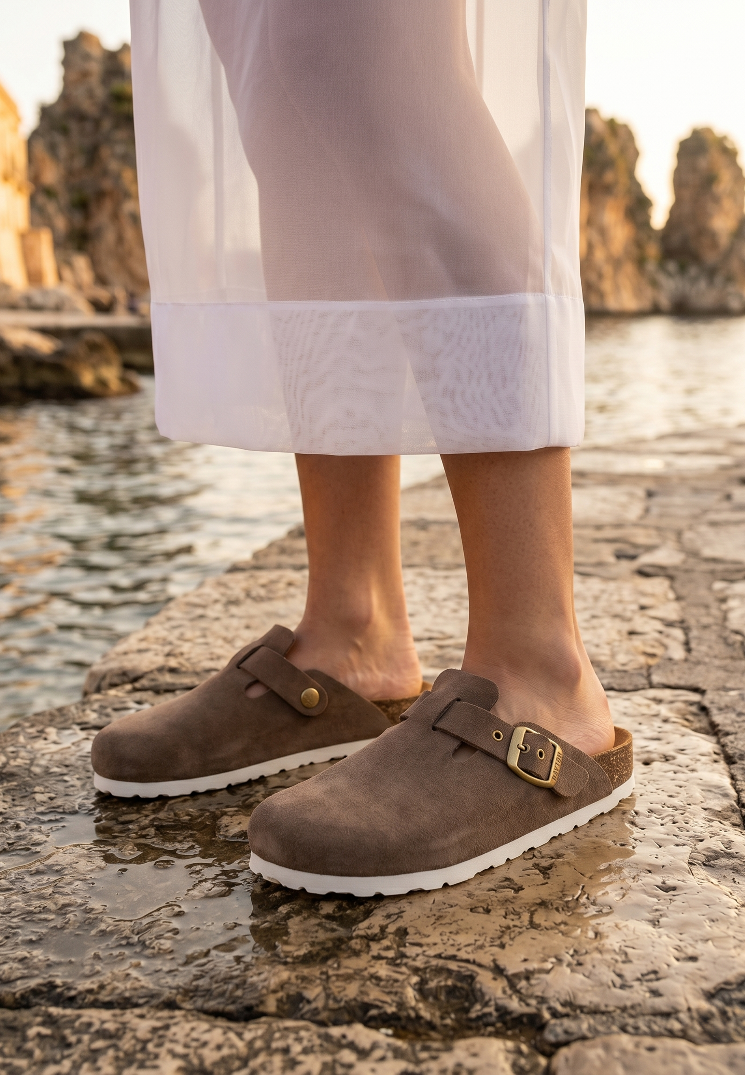 Sabots Milky Taupe en Cuir Suédé