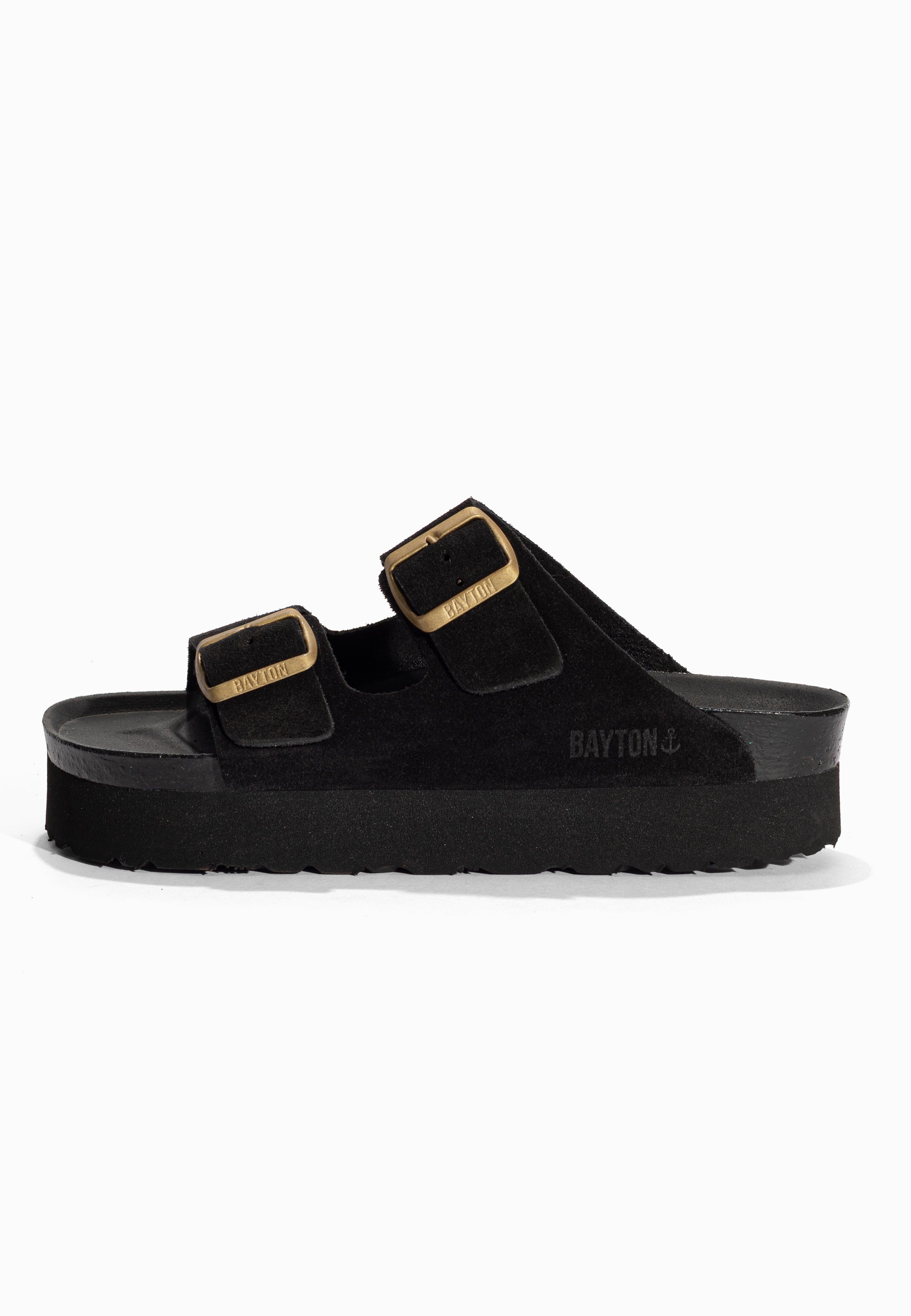 Sandales à Plateforme Japet Noir en Cuir Suédé Bayton pour Femme