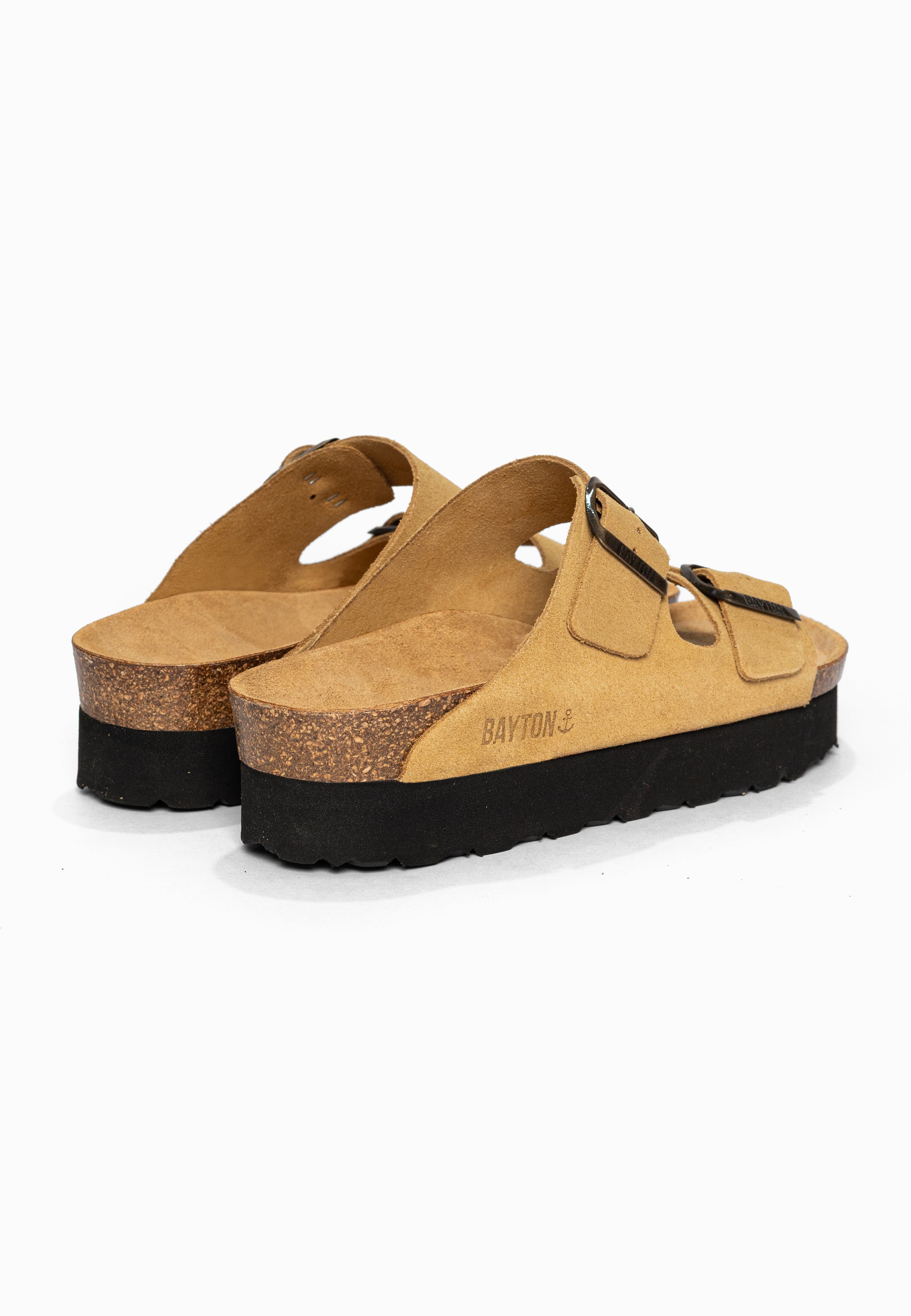 Sandales à Plateforme Japet Camel en Cuir Suédé Bayton pour Femme