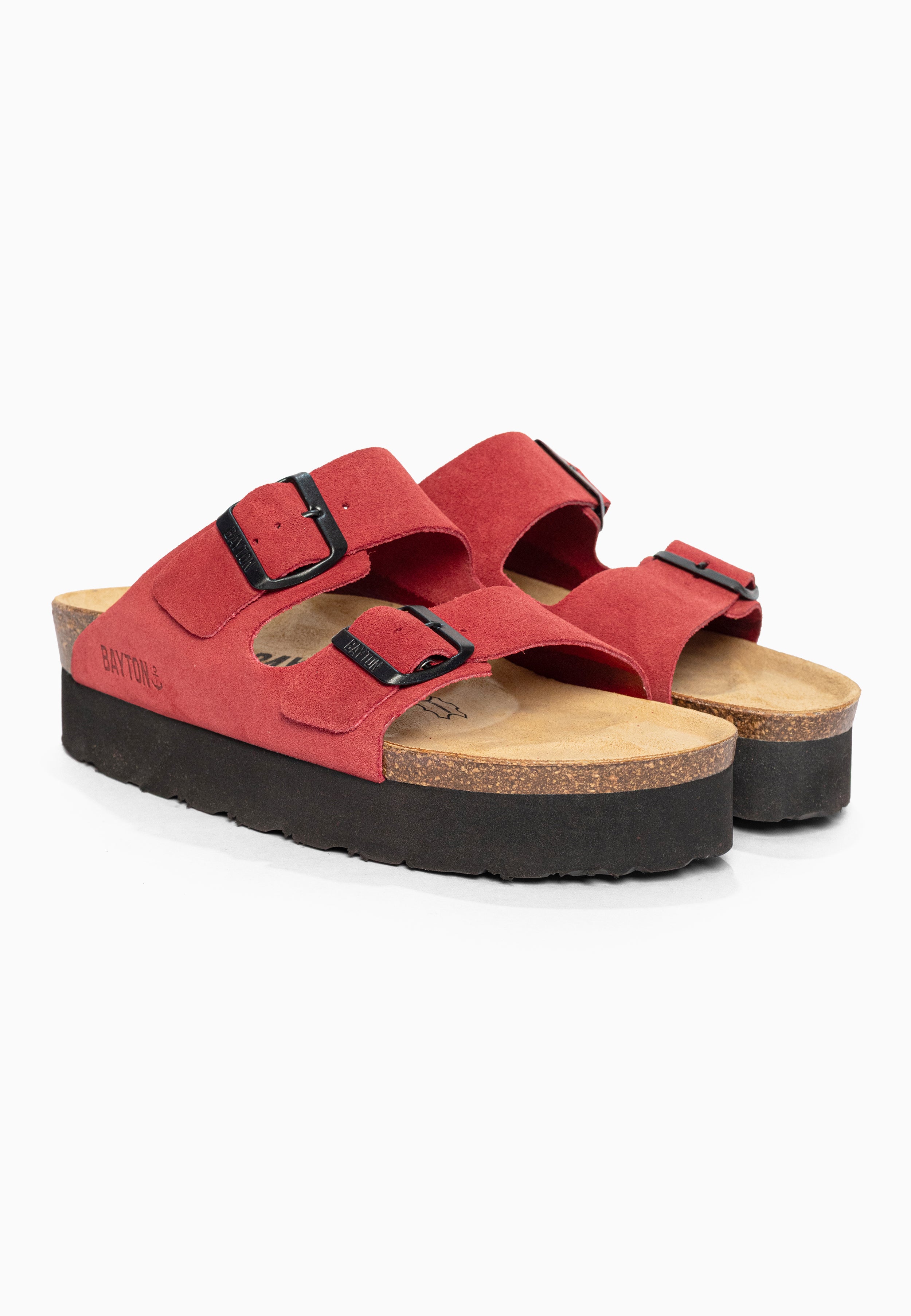 Sandales à Plateforme Japet Rouge en Cuir Suédé Bayton pour Femme