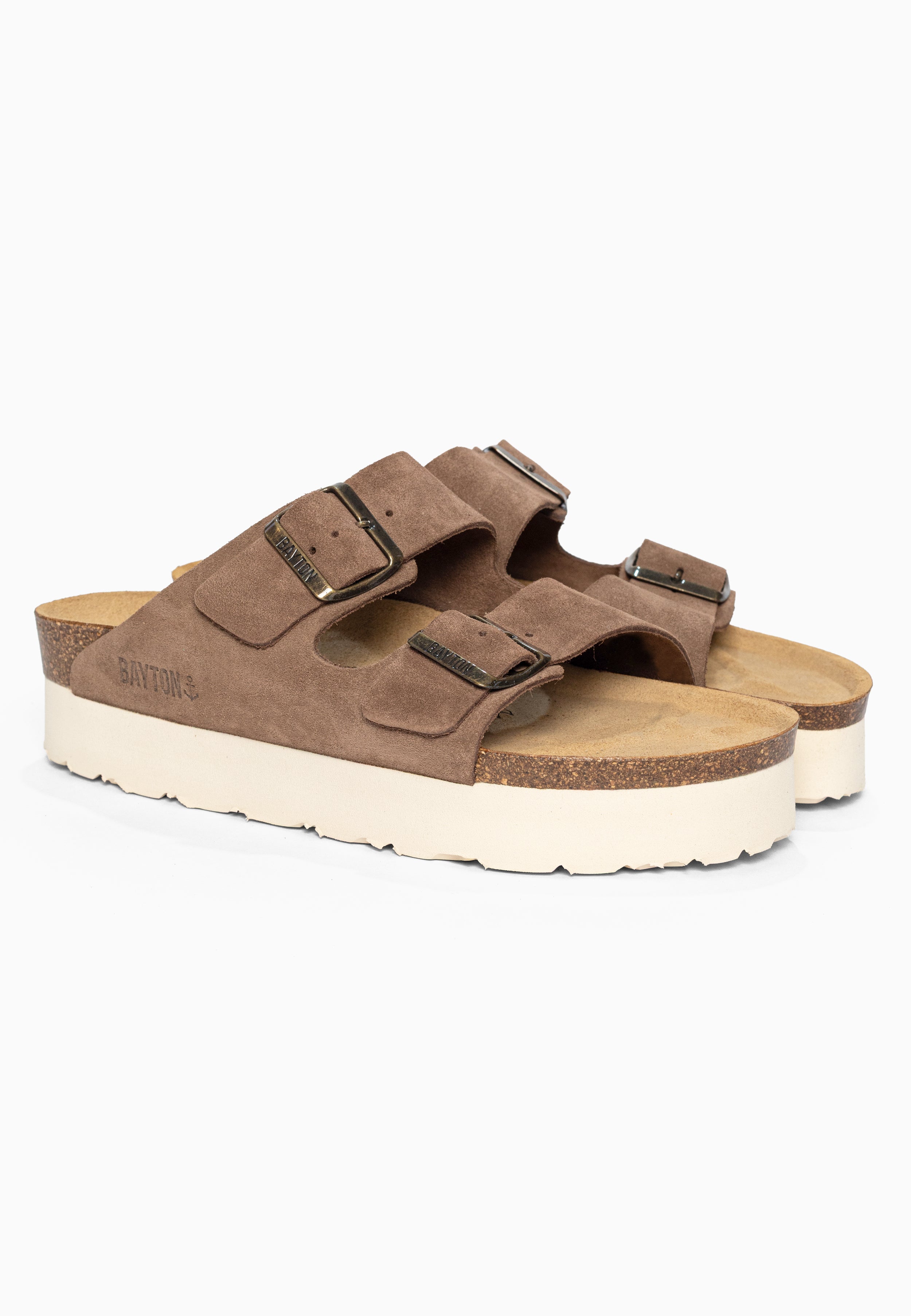 Sandales à Plateforme Japet Beige foncé en Cuir Suédé Bayton pour Femme