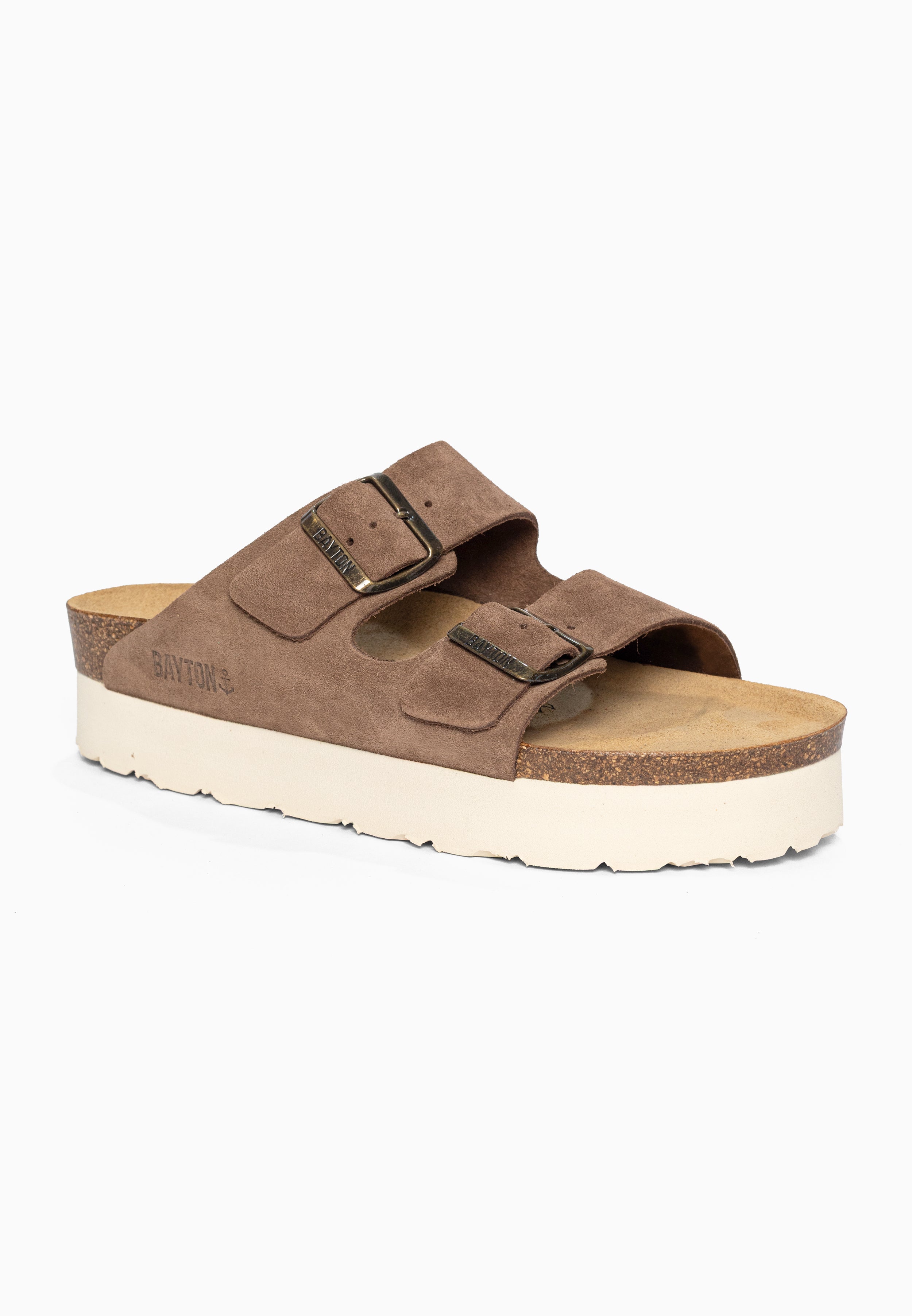 Sandales à Plateforme Japet Beige foncé en Cuir Suédé Bayton pour Femme