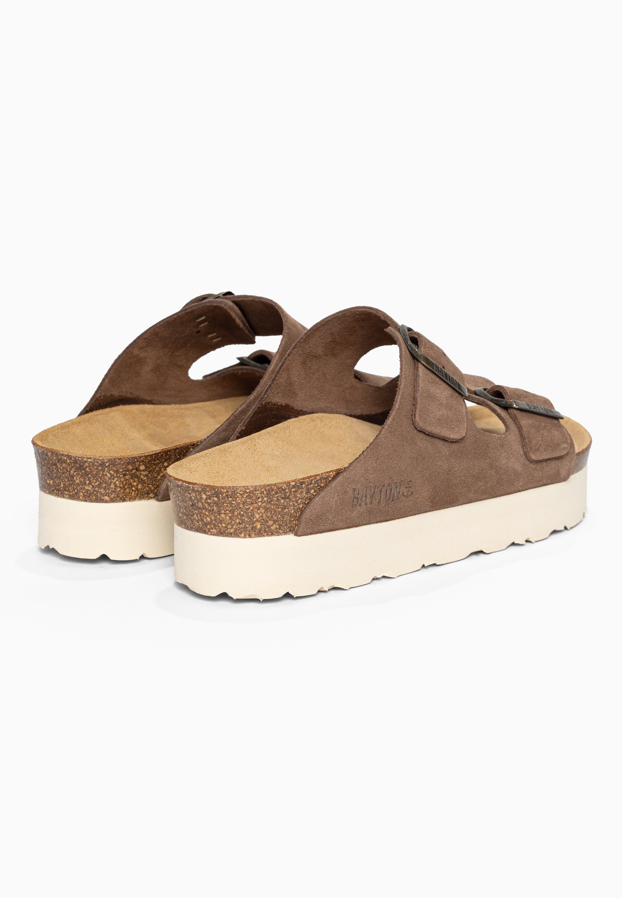 Sandales à Plateforme Japet Beige foncé en Cuir Suédé Bayton pour Femme