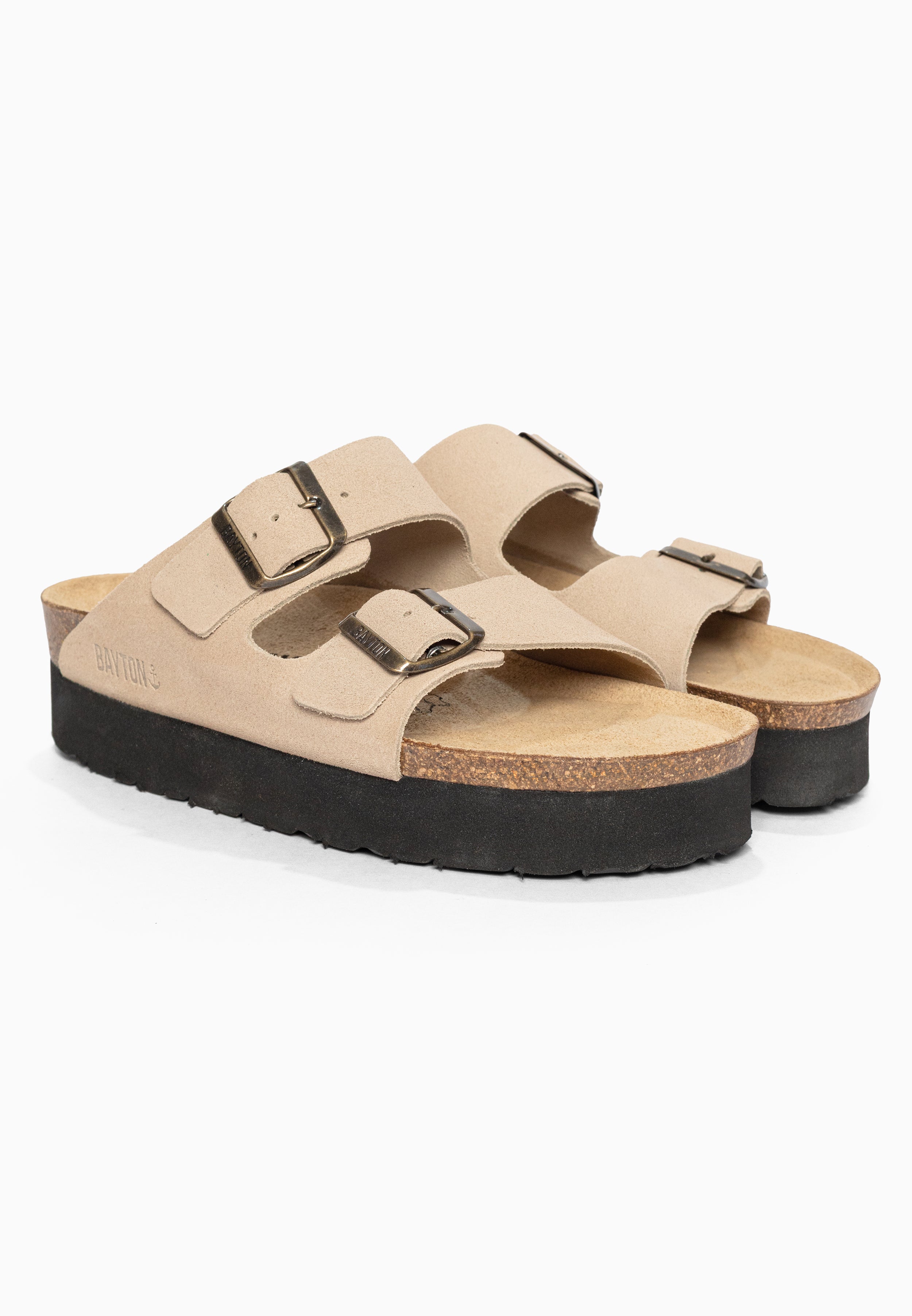 Sandales à Plateforme Japet Beige en Cuir Suédé Bayton pour Femme
